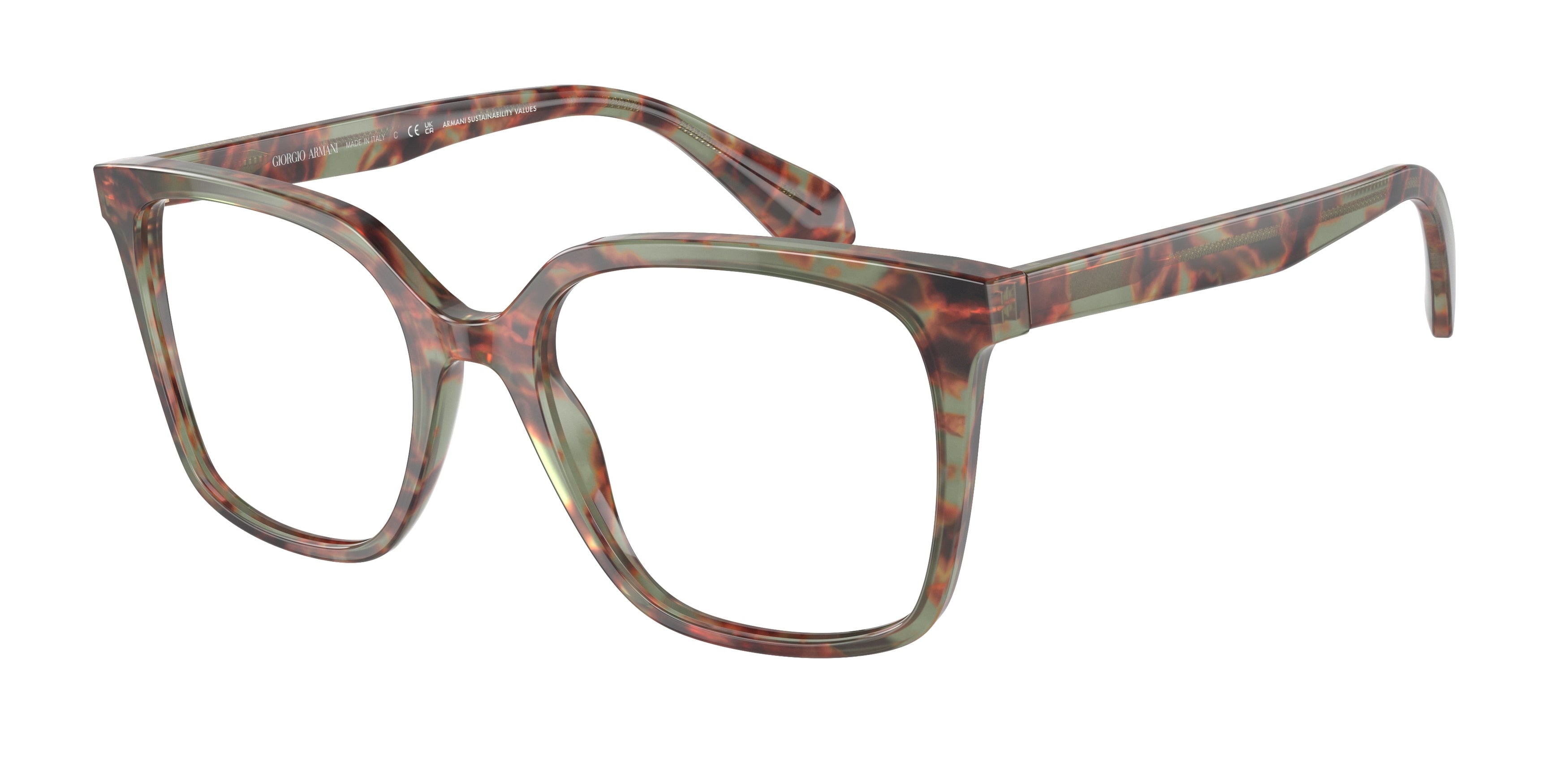 Giorgio Armani AR7217 Square Eyeglasses  5977-Green Havana 53-140-19 - Color Map Green