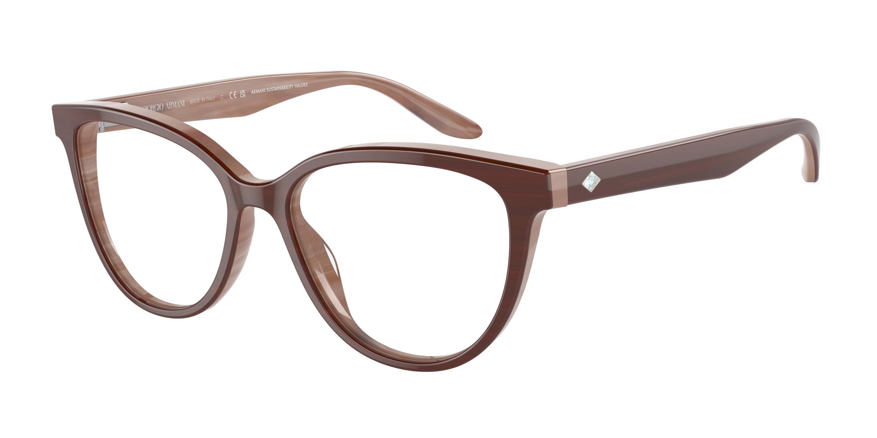 Giorgio Armani AR7228U Cat Eye Eyeglasses  5969-Bilayer Marble Brown 53-140-16 - Color Map Brown