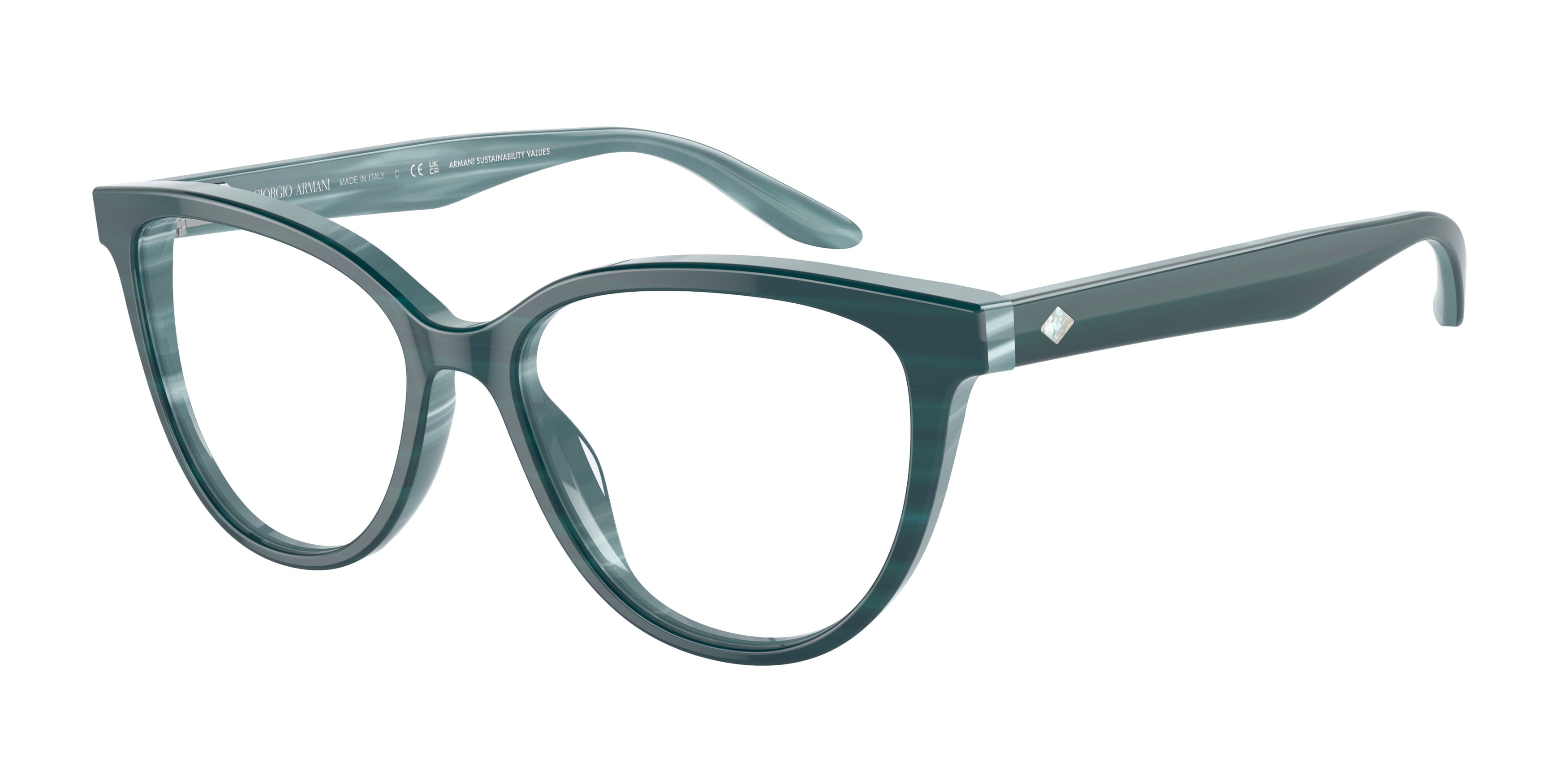 Giorgio Armani AR7228U Cat Eye Eyeglasses  5970-Bilayer Marble Petroleum 53-140-16 - Color Map Green