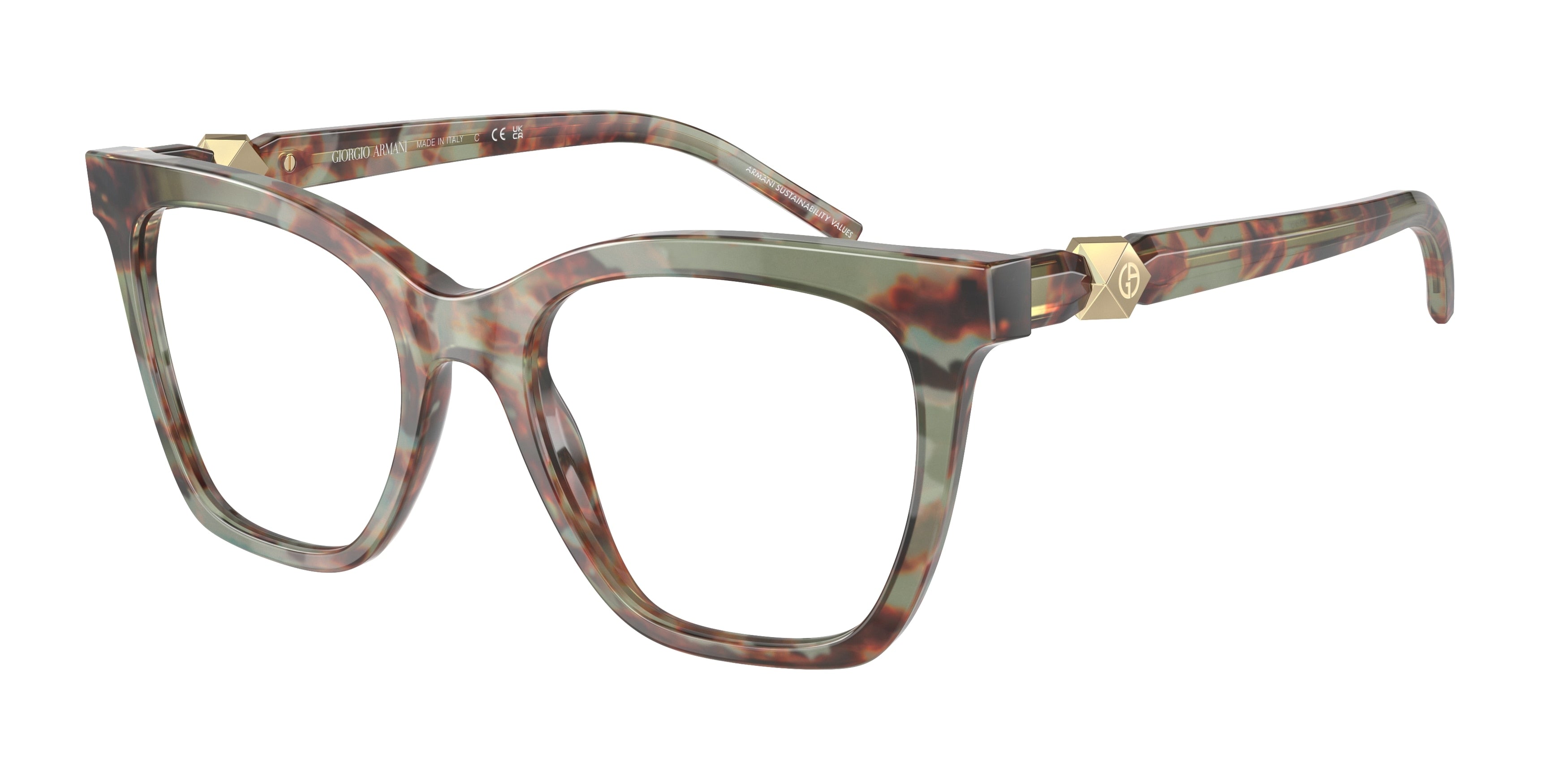 Giorgio Armani AR7238 Cat Eye Eyeglasses  5977-Green Havana 52-140-19 - Color Map Green