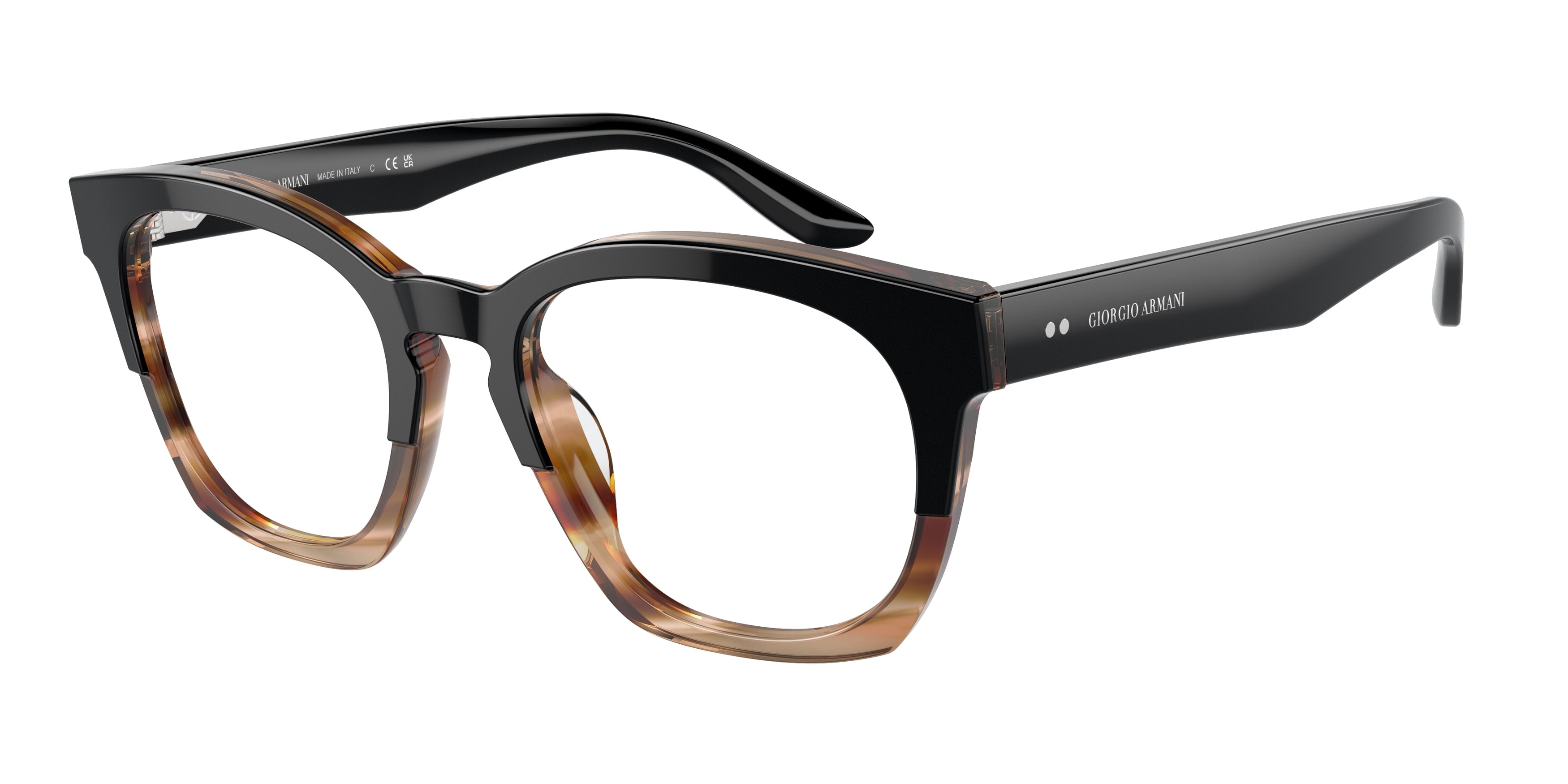 Giorgio Armani AR7245U Square Eyeglasses  6006-Black/Striped Brown 52-145-20 - Color Map Black