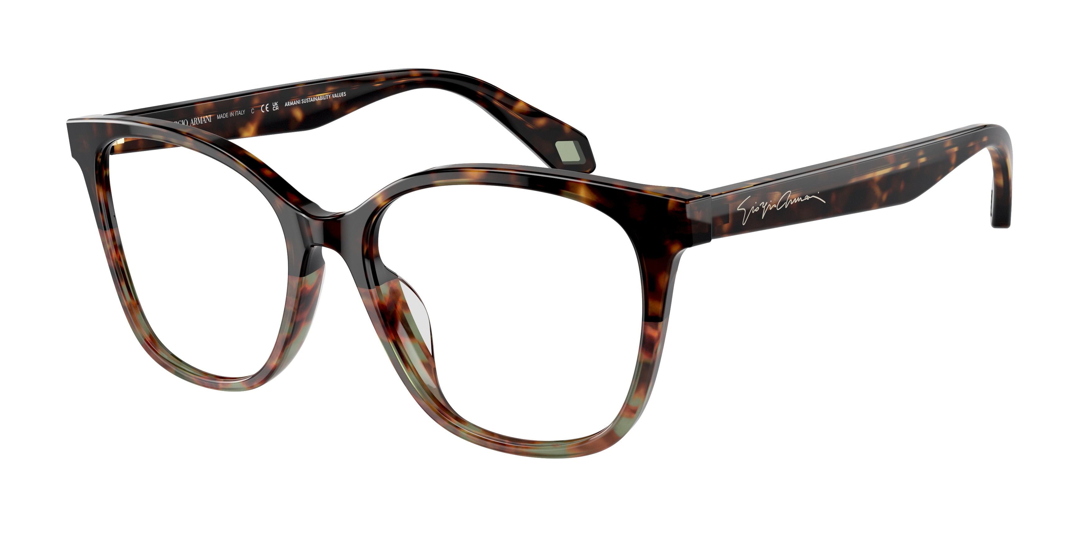 Giorgio Armani AR7246U Cat Eye Eyeglasses  5879-Havana/Green Havana 53-140-17 - Color Map Brown