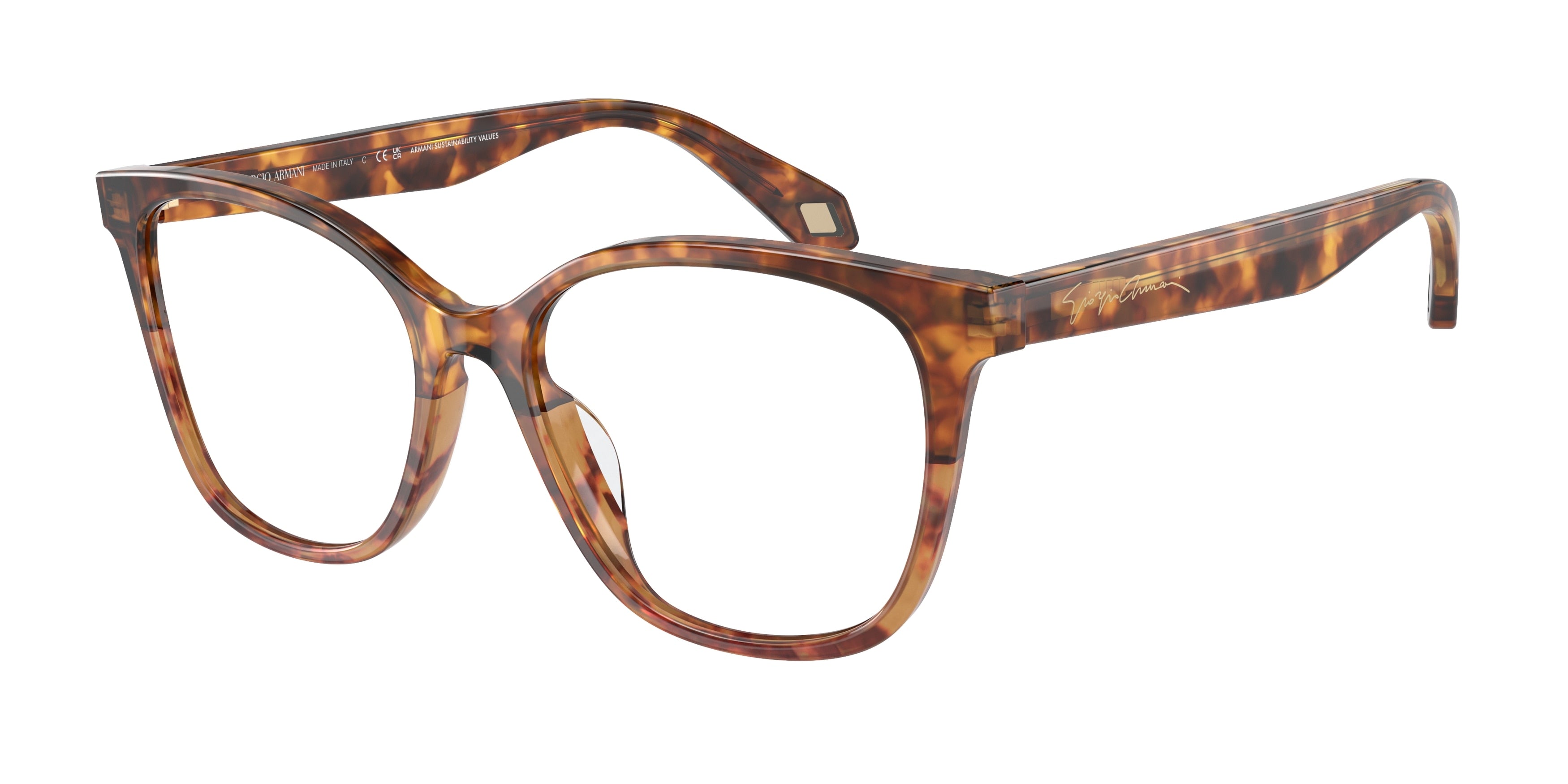 Giorgio Armani AR7246U Cat Eye Eyeglasses  6033-Red Havana/Orange Havana 53-140-17 - Color Map Brown