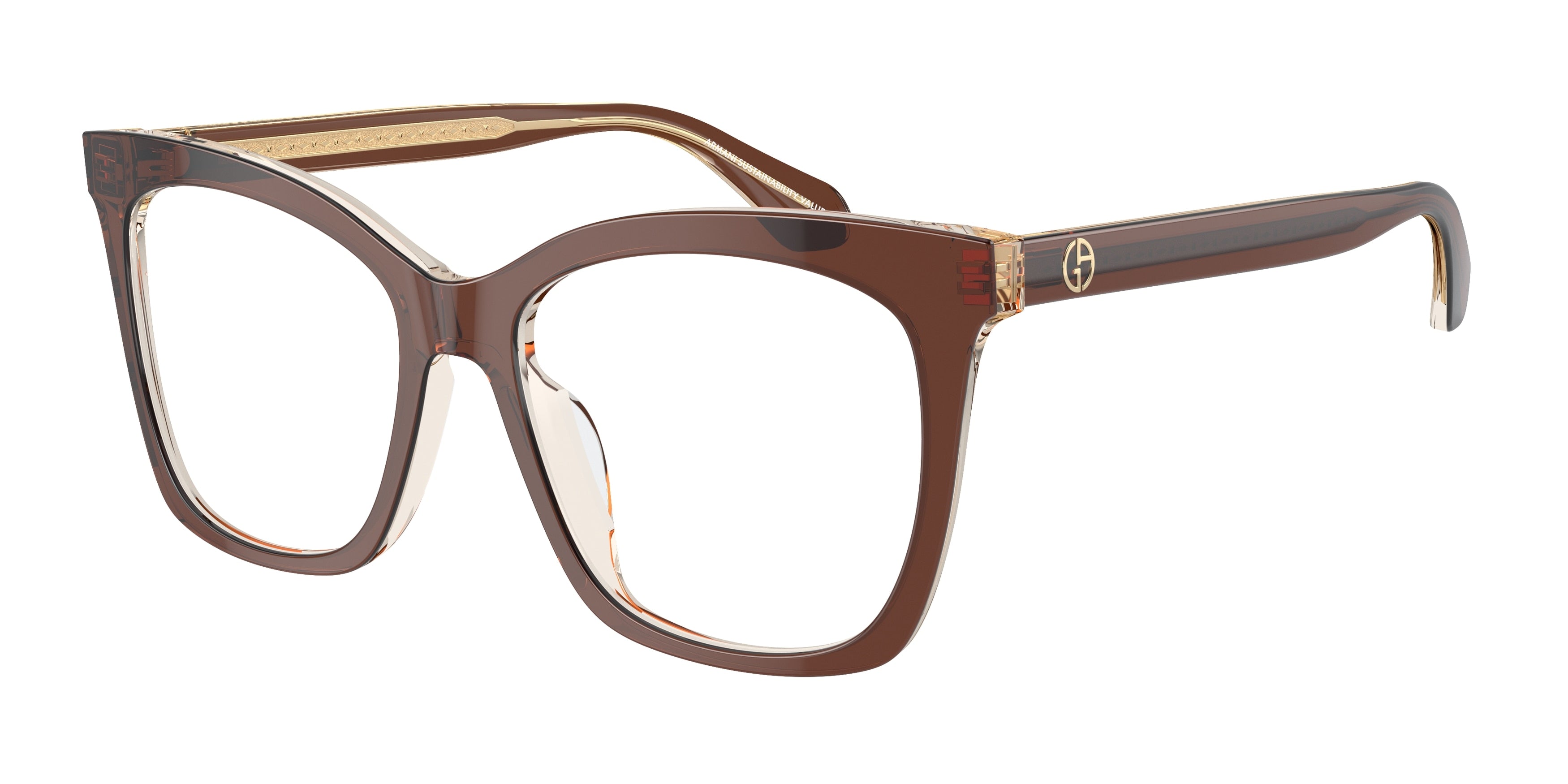 Giorgio Armani AR7254U Square Eyeglasses  6090-Top Transparent Brown/Honey 54-140-17 - Color Map Brown