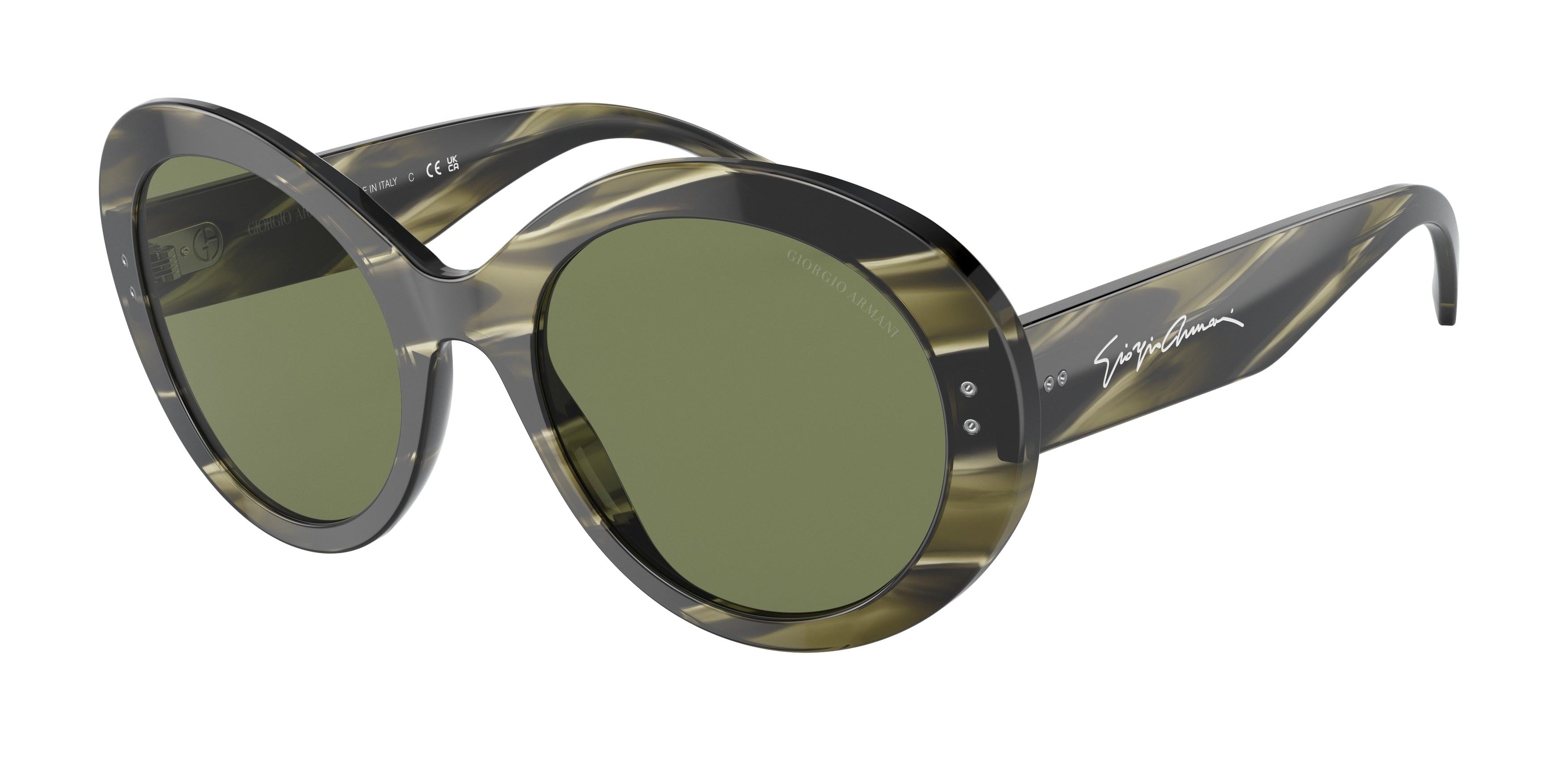 Giorgio Armani AR8174 Round Sunglasses  59522A-Striped Green 53-140-21 - Color Map Green