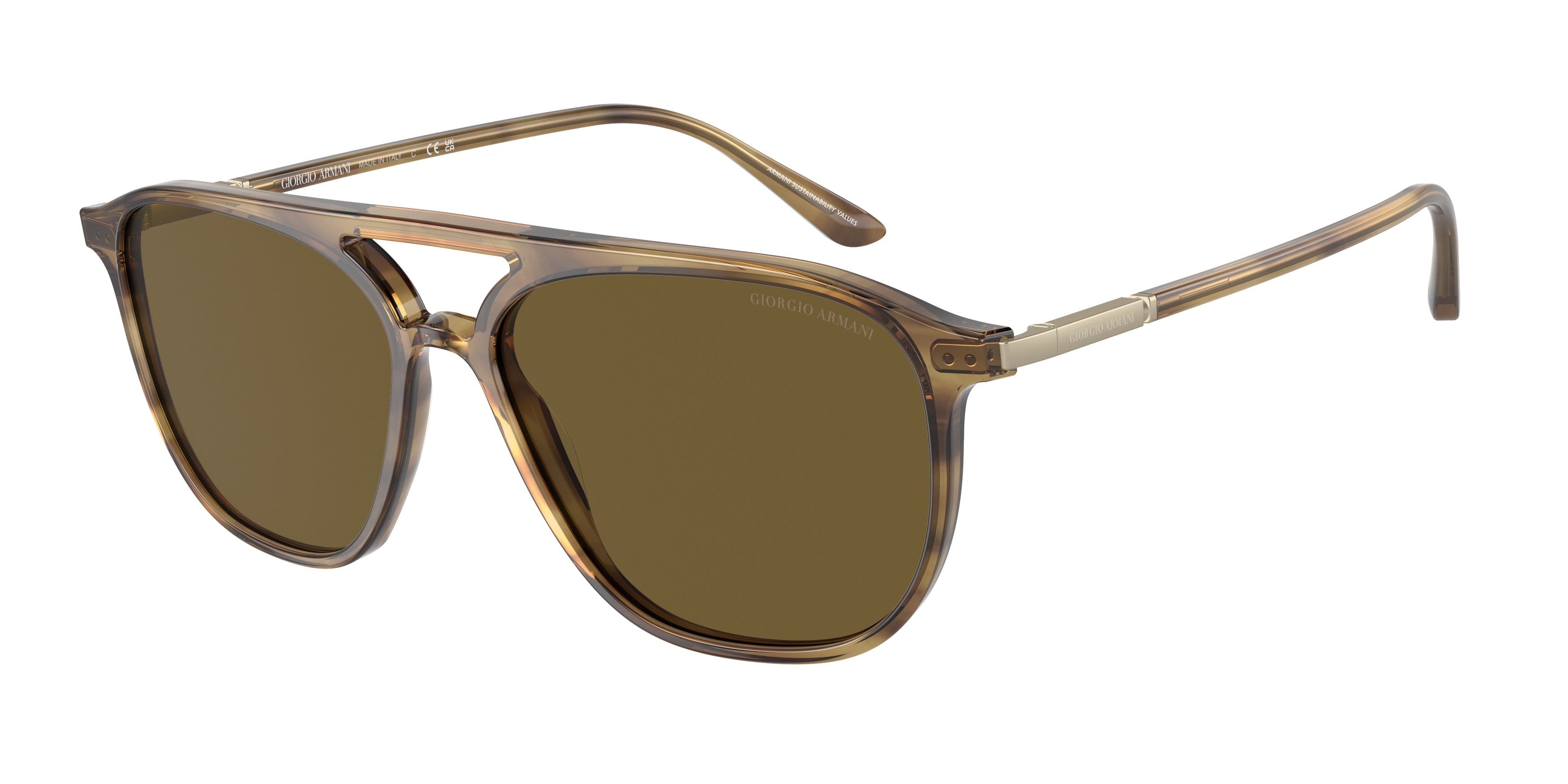 Giorgio Armani AR8179 Pilot Sunglasses  600273-Striped Brown 56-145-15 - Color Map Tortoise