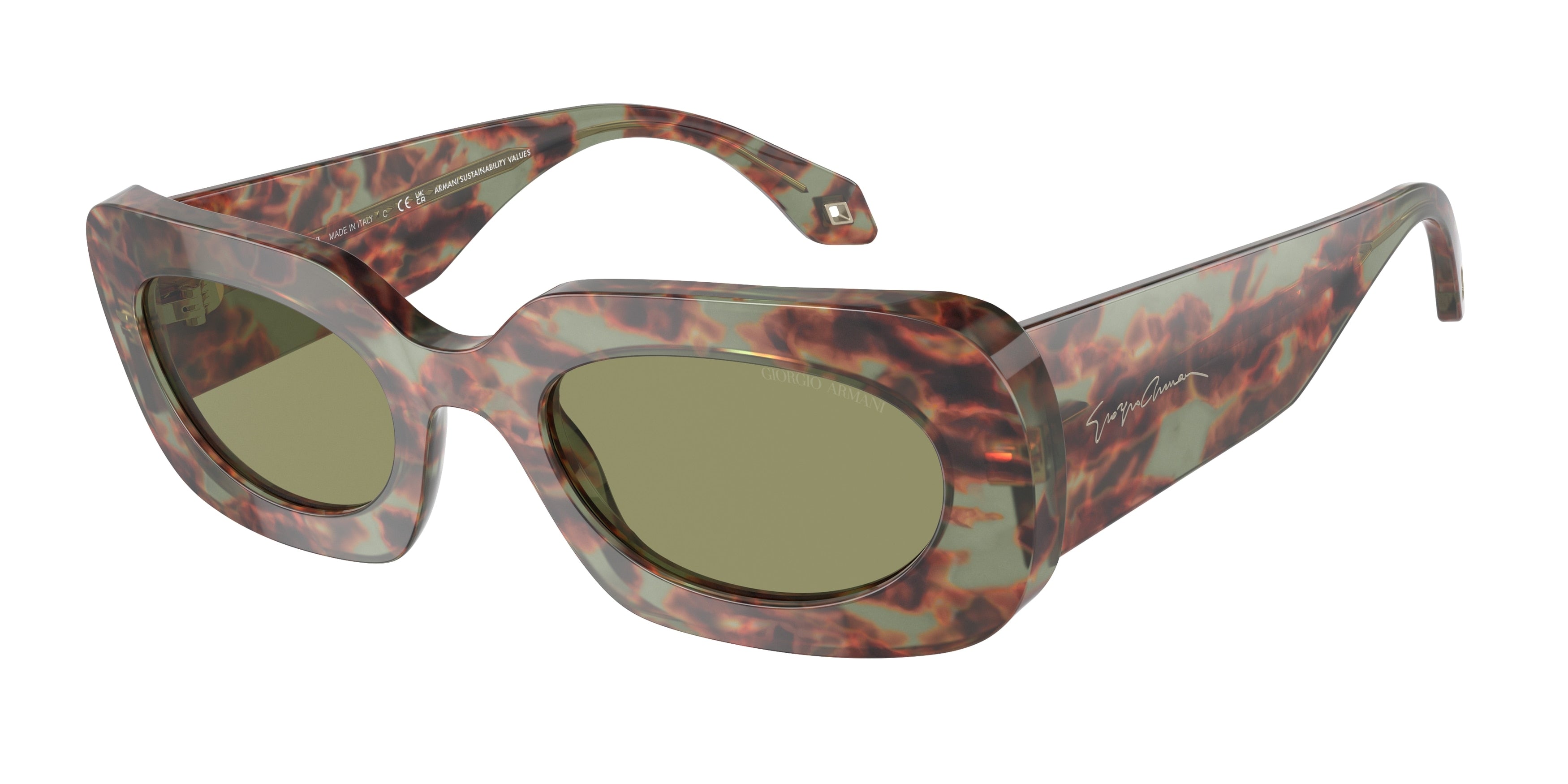 Giorgio Armani AR8182 Rectangle Sunglasses  597714-Green Havana 52-140-23 - Color Map Green