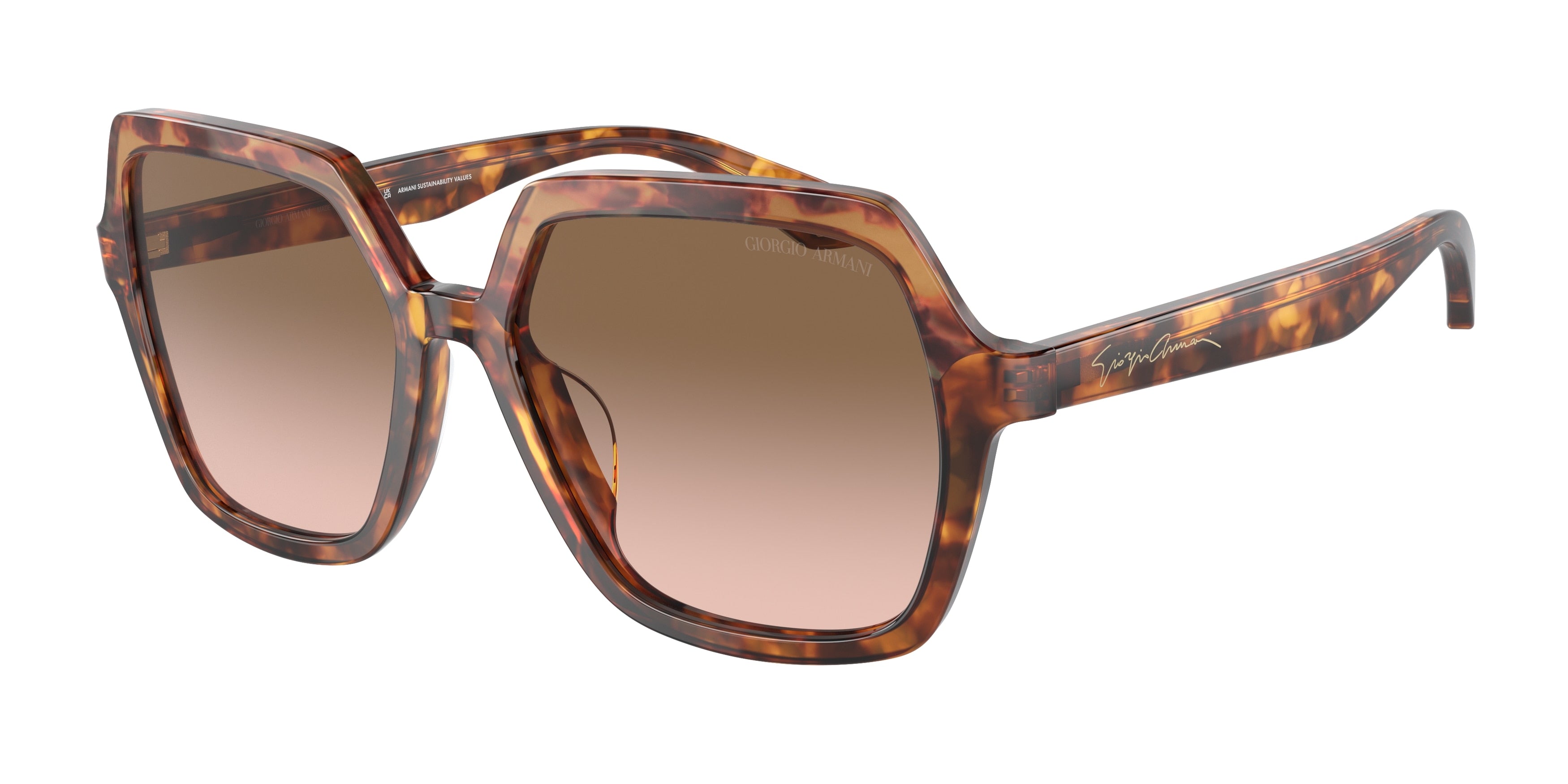 Giorgio Armani AR8193U Square Sunglasses  603351-Orange Havana/Red Havana 55-140-17 - Color Map Brown