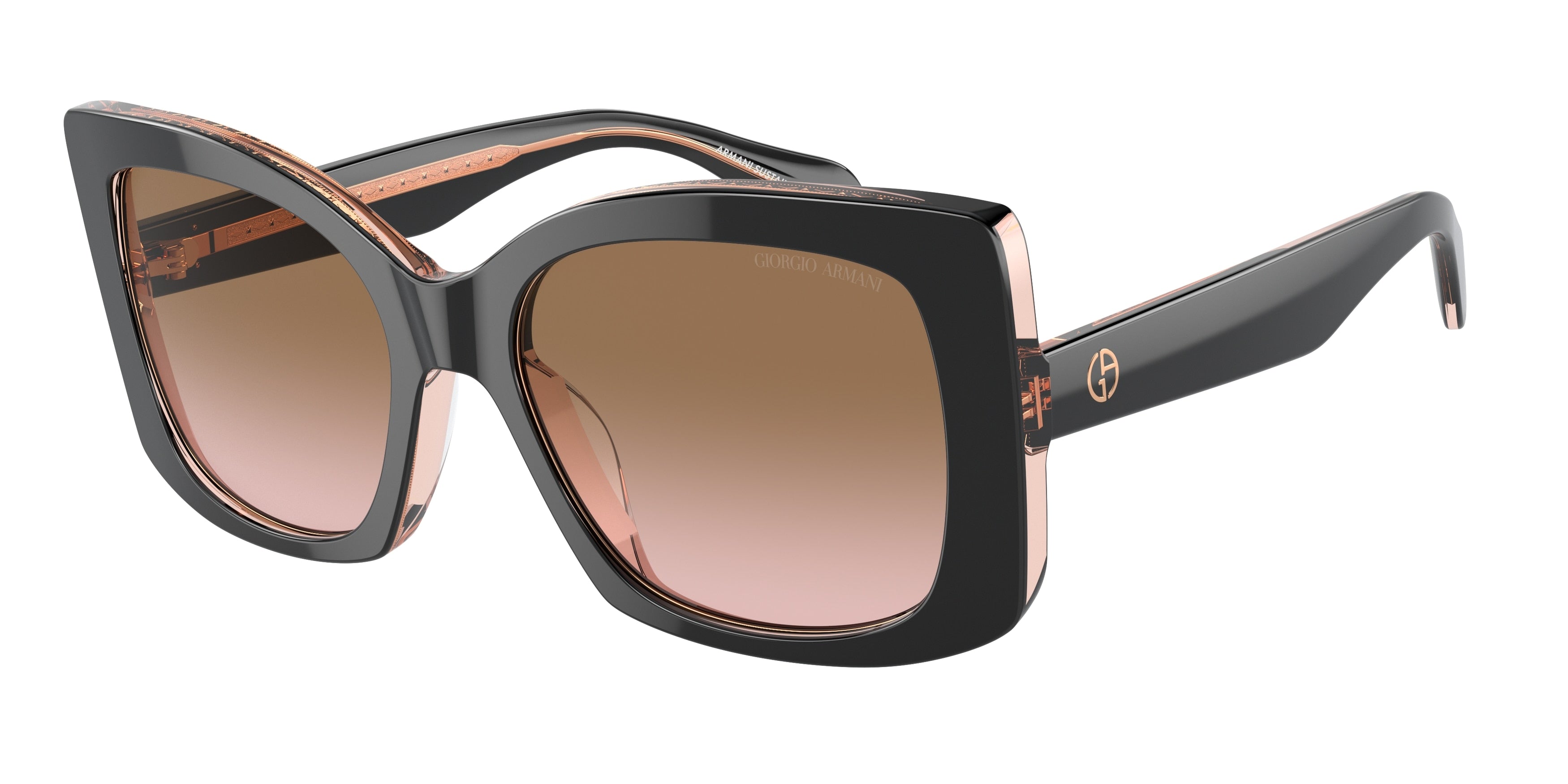 Giorgio Armani AR8208U Square Sunglasses  608911-Top Black/Transparent Pink 55-140-19 - Color Map Black