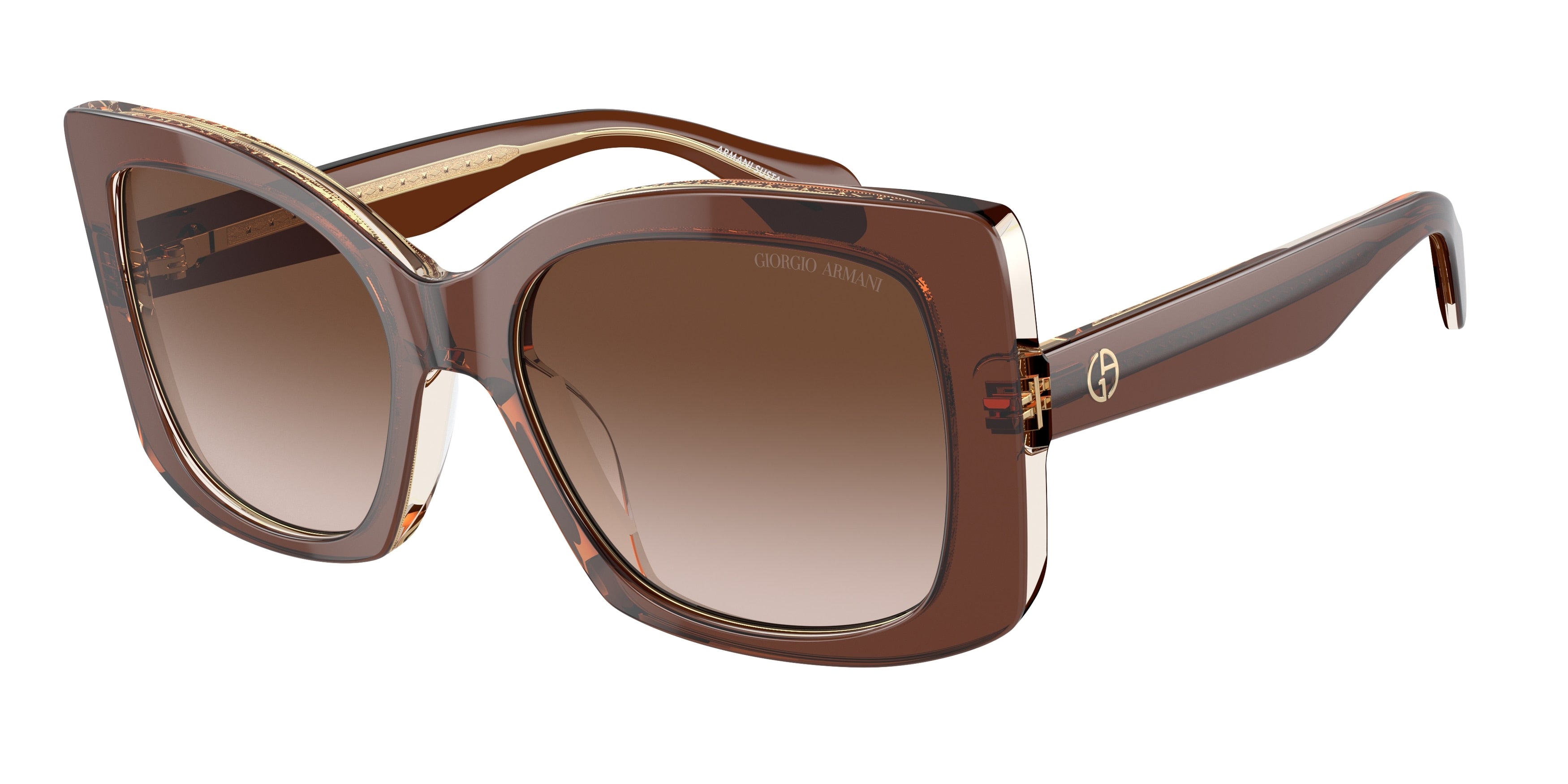 Giorgio Armani AR8208U Square Sunglasses  609013-Top Transparent Brown/Honey 55-140-19 - Color Map Brown