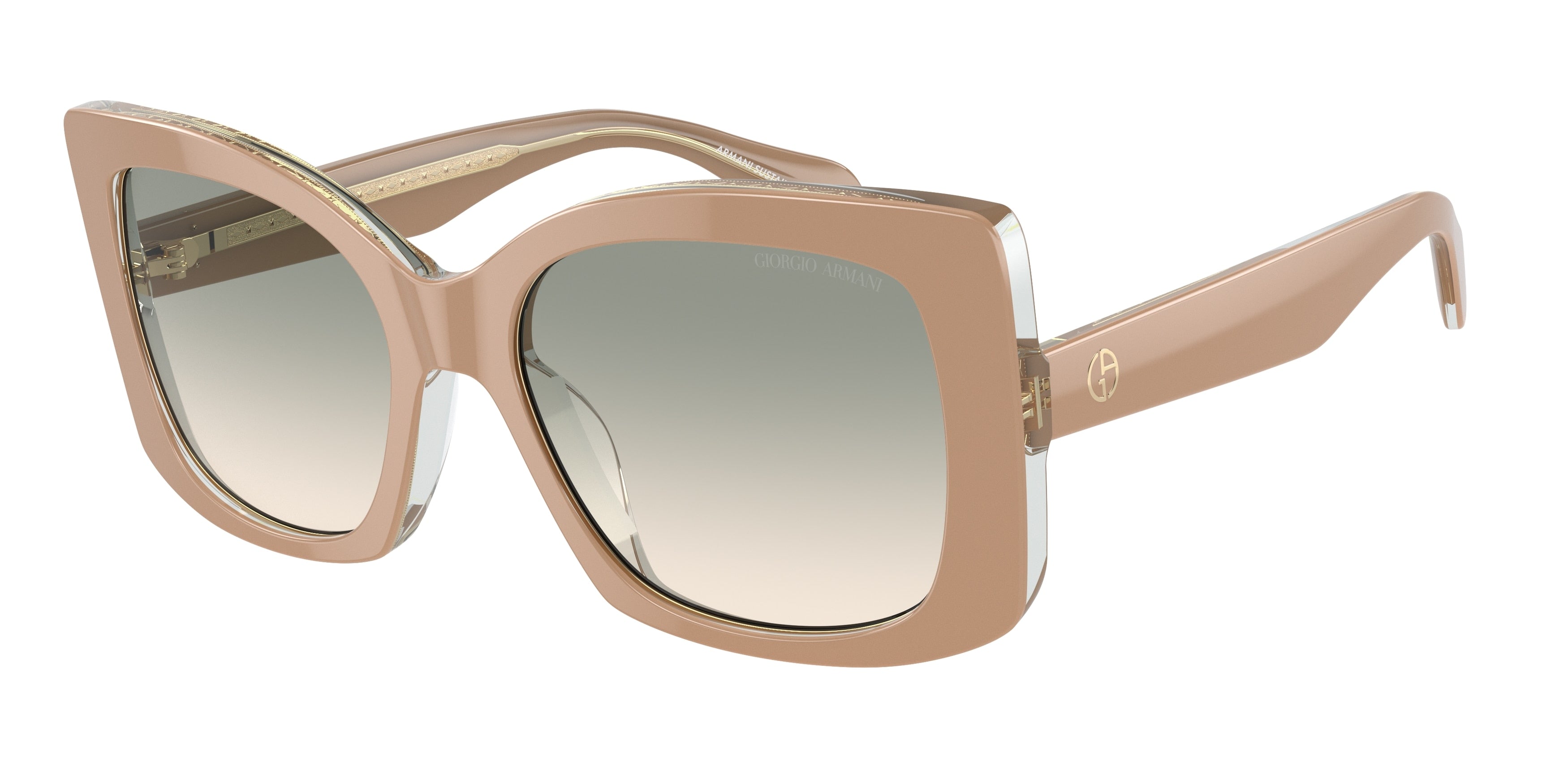 Giorgio Armani AR8208U Square Sunglasses  60912C-Top Powder/Transparent Green 55-140-19 - Color Map Beige