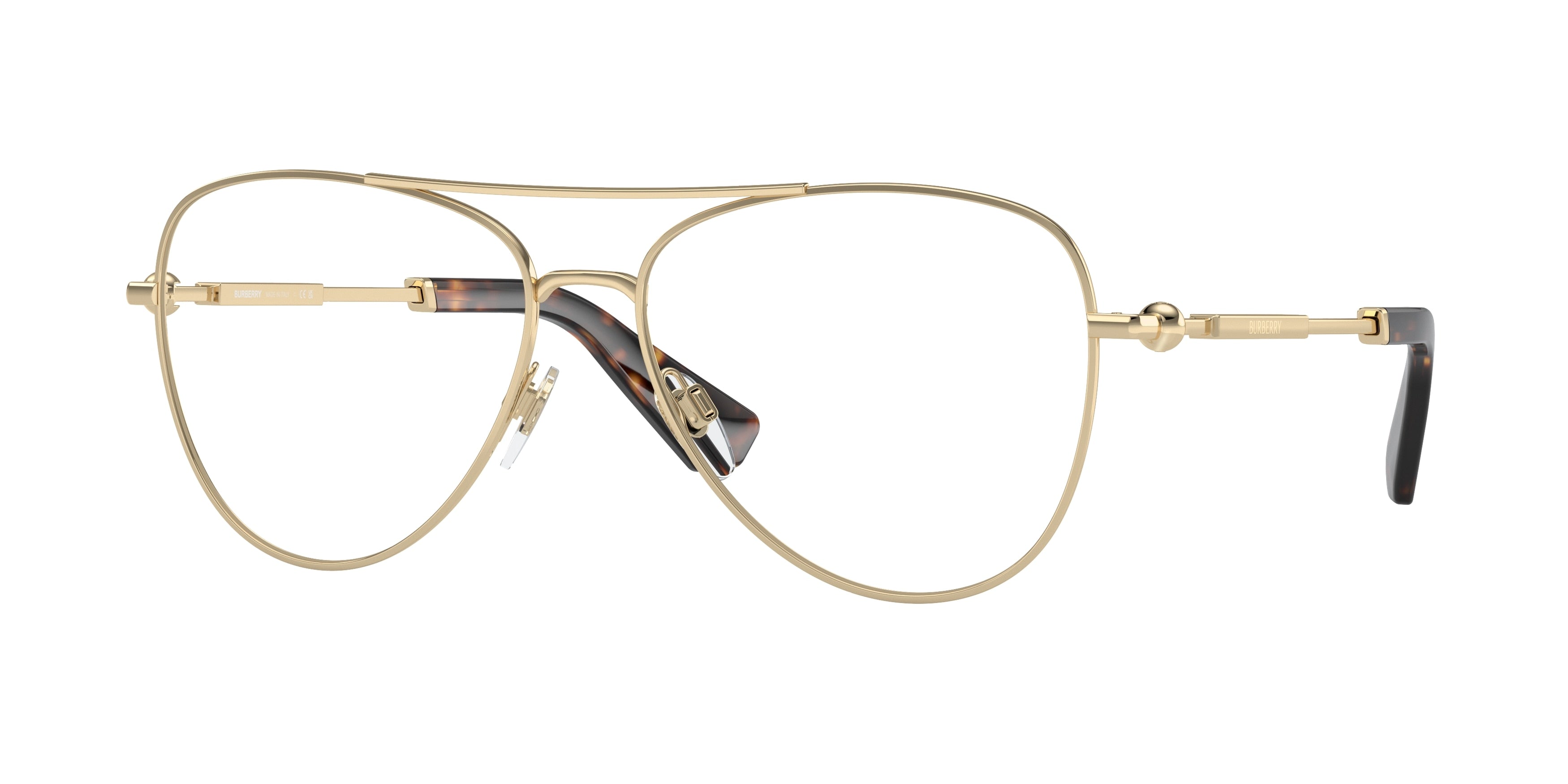 Burberry BE1386 Pilot Eyeglasses  1109-Light Gold 57-145-15 - Color Map Gold