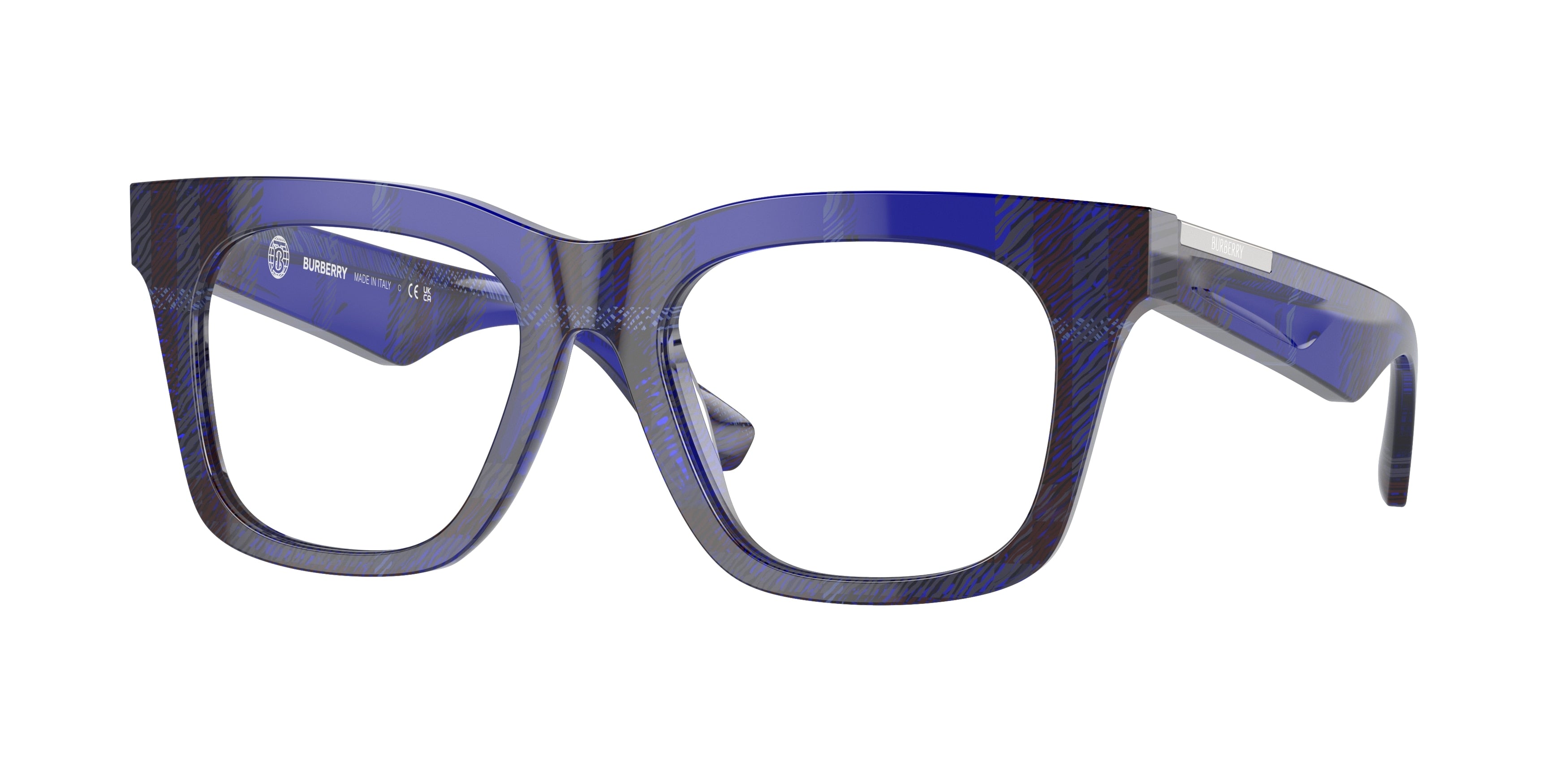 Burberry BE2407 Square Eyeglasses  4114-Check Blue 51-140-18 - Color Map Blue