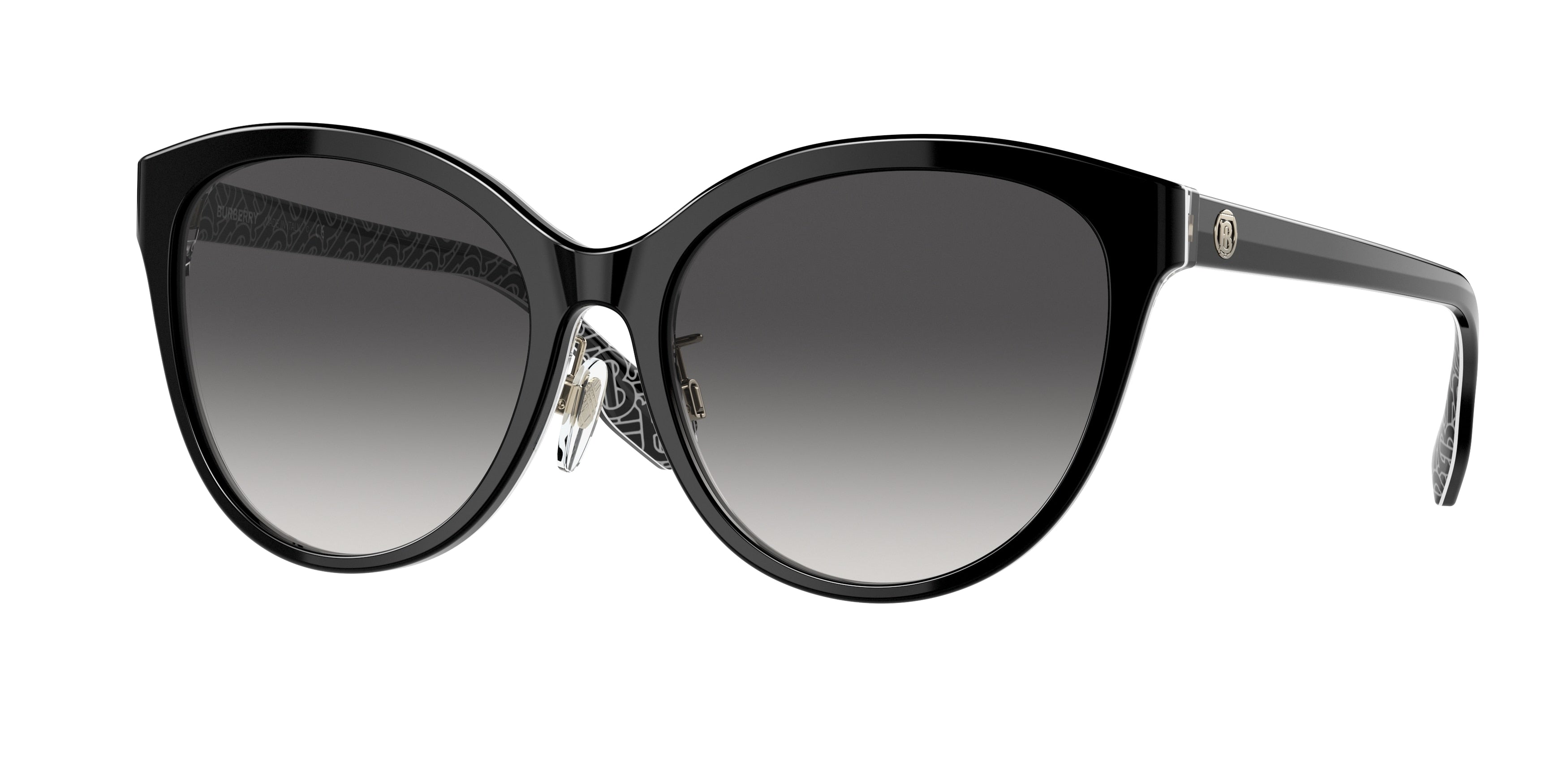 Burberry BETTY BE4365F Cat Eye Sunglasses  39778G-Black On Print Tb/Crystal 57-140-17 - Color Map Black