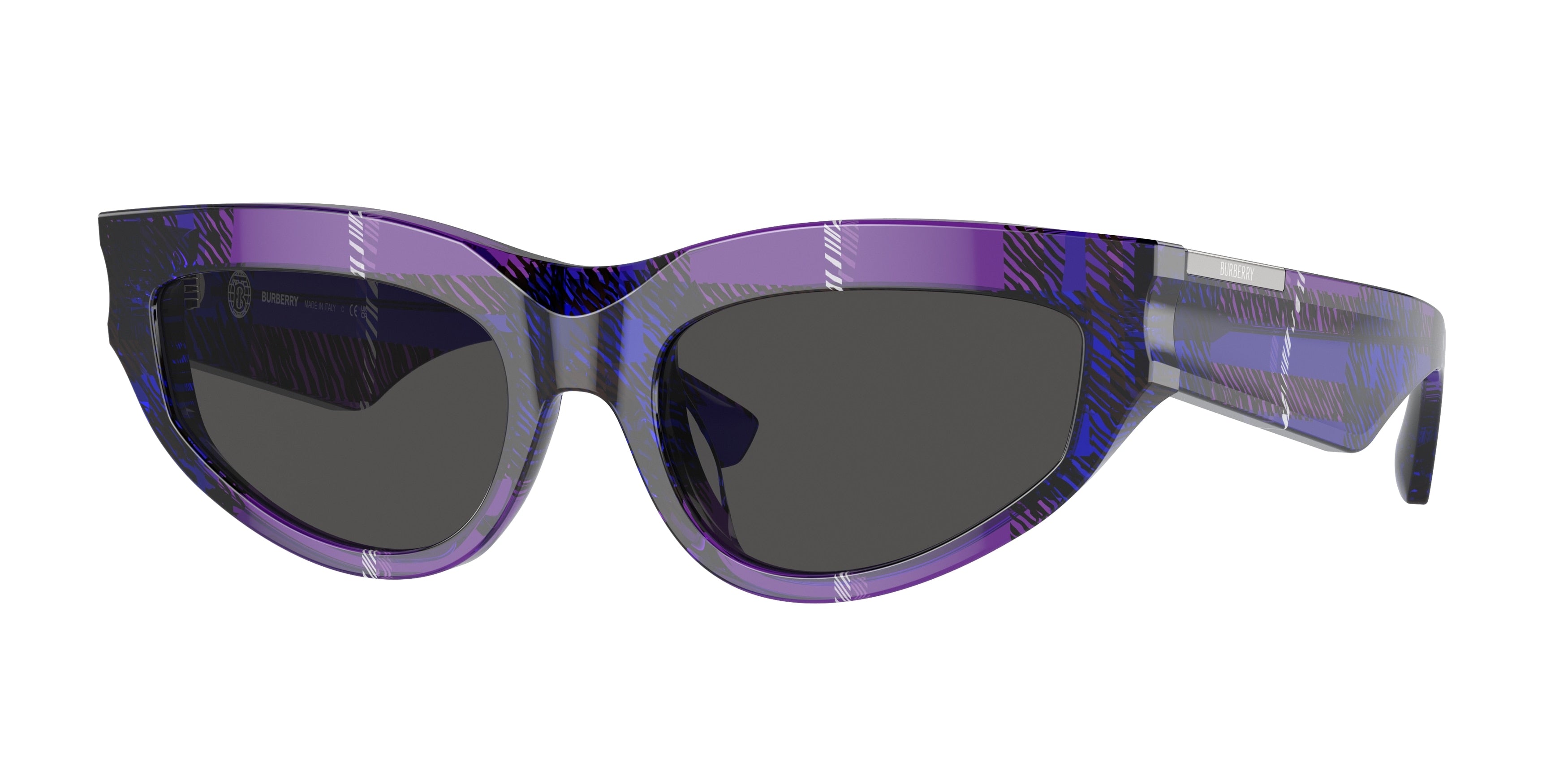 Burberry BE4425U Cat Eye Sunglasses  411387-Check Violet 55-145-19 - Color Map Violet