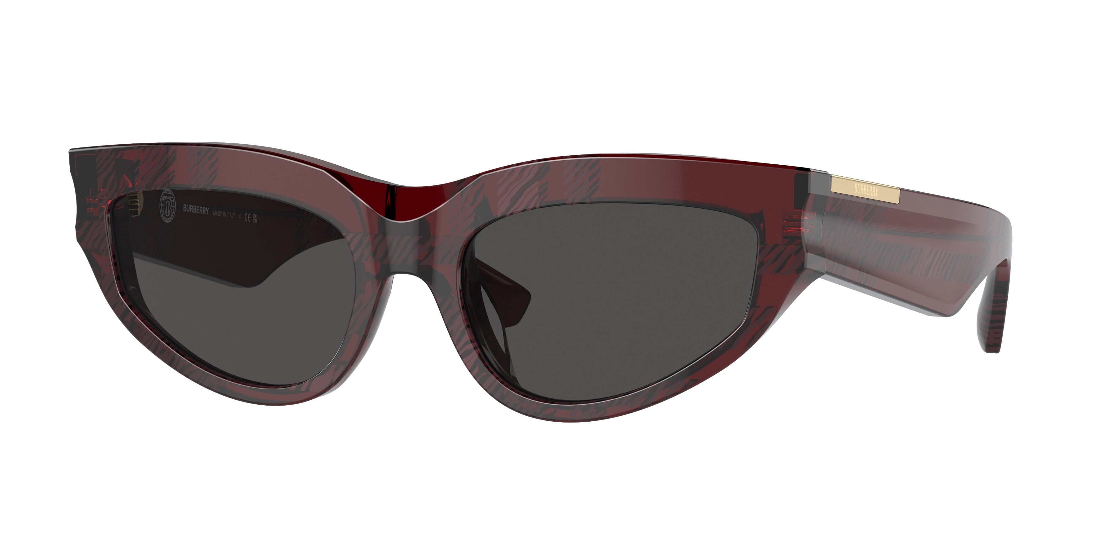 Burberry BE4425U Cat Eye Sunglasses  411587-Check Red 55-145-19 - Color Map Red