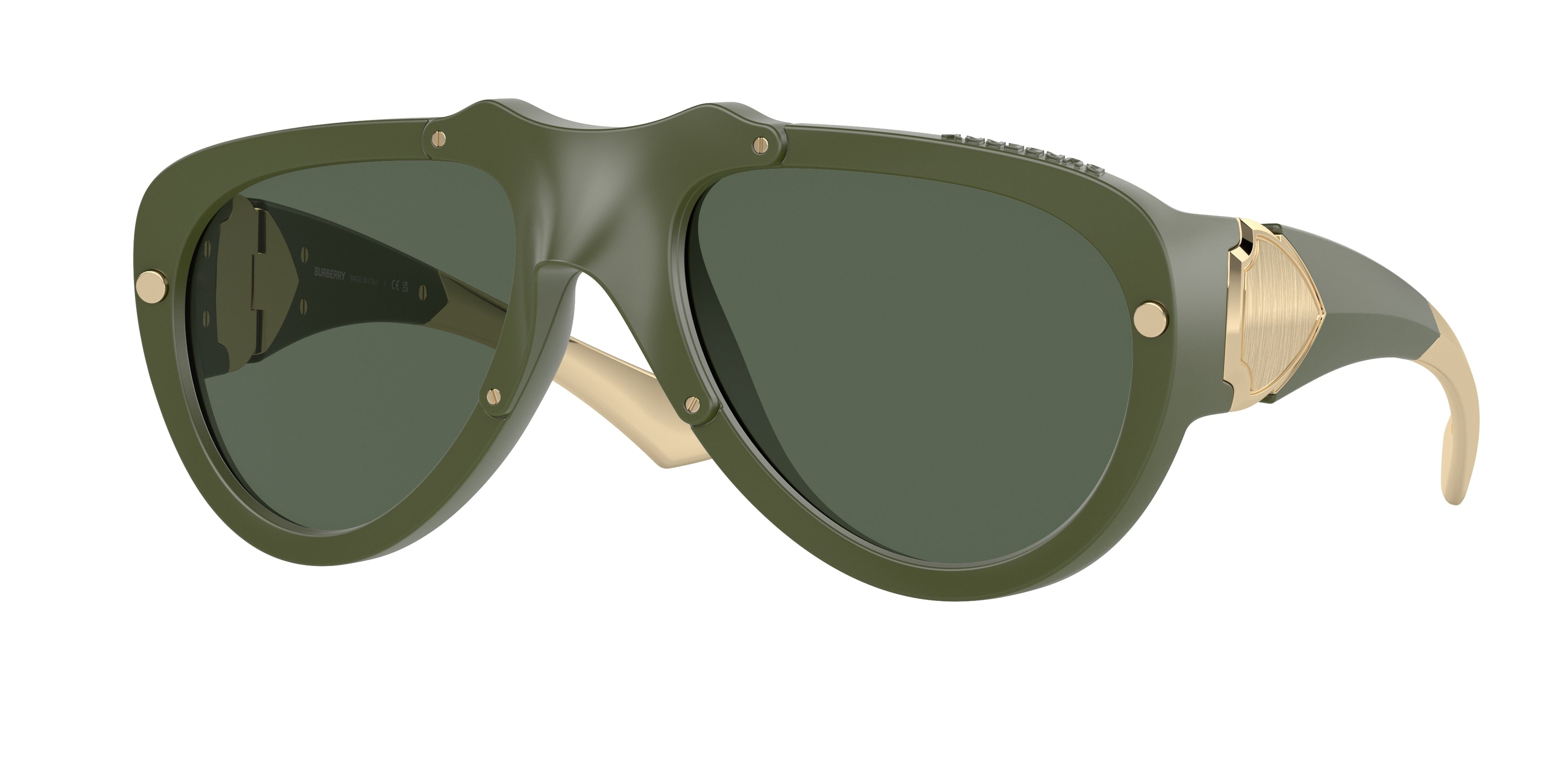 Burberry BE4433U Pilot Sunglasses  413871-Green Rubber 57-125-20 - Color Map Green