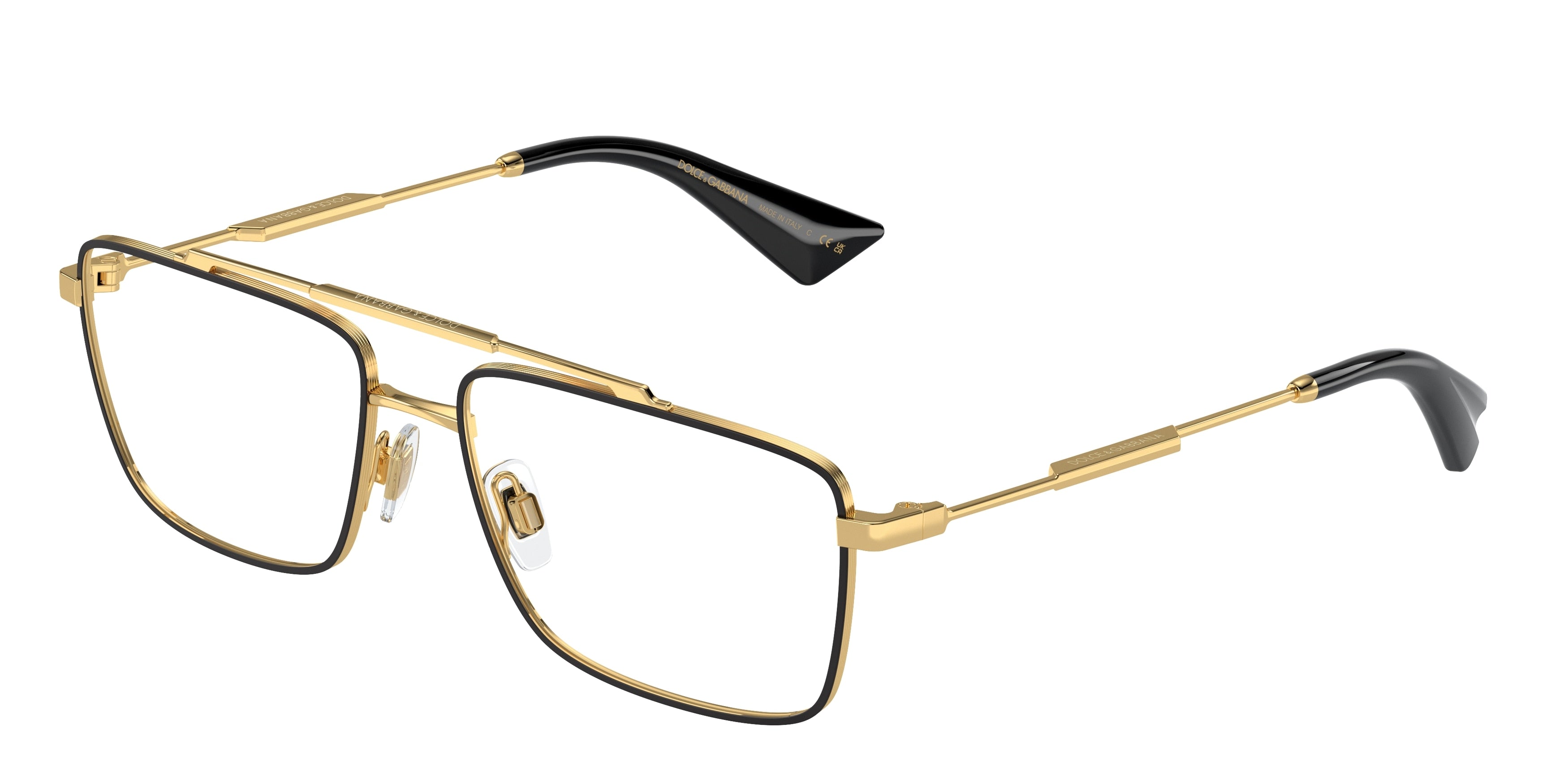 DOLCE & GABBANA DG1354 Rectangle Eyeglasses  1311-Gold/Matte Black 56-145-16 - Color Map Gold