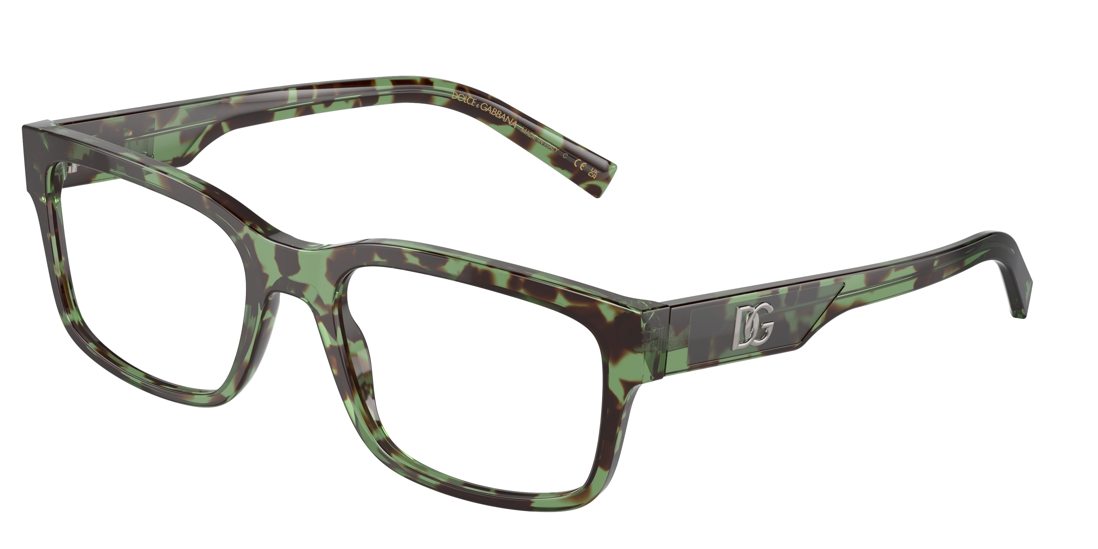 DOLCE & GABBANA DG3352 Rectangle Eyeglasses  3432-Havana Green 57-150-20 - Color Map Brown