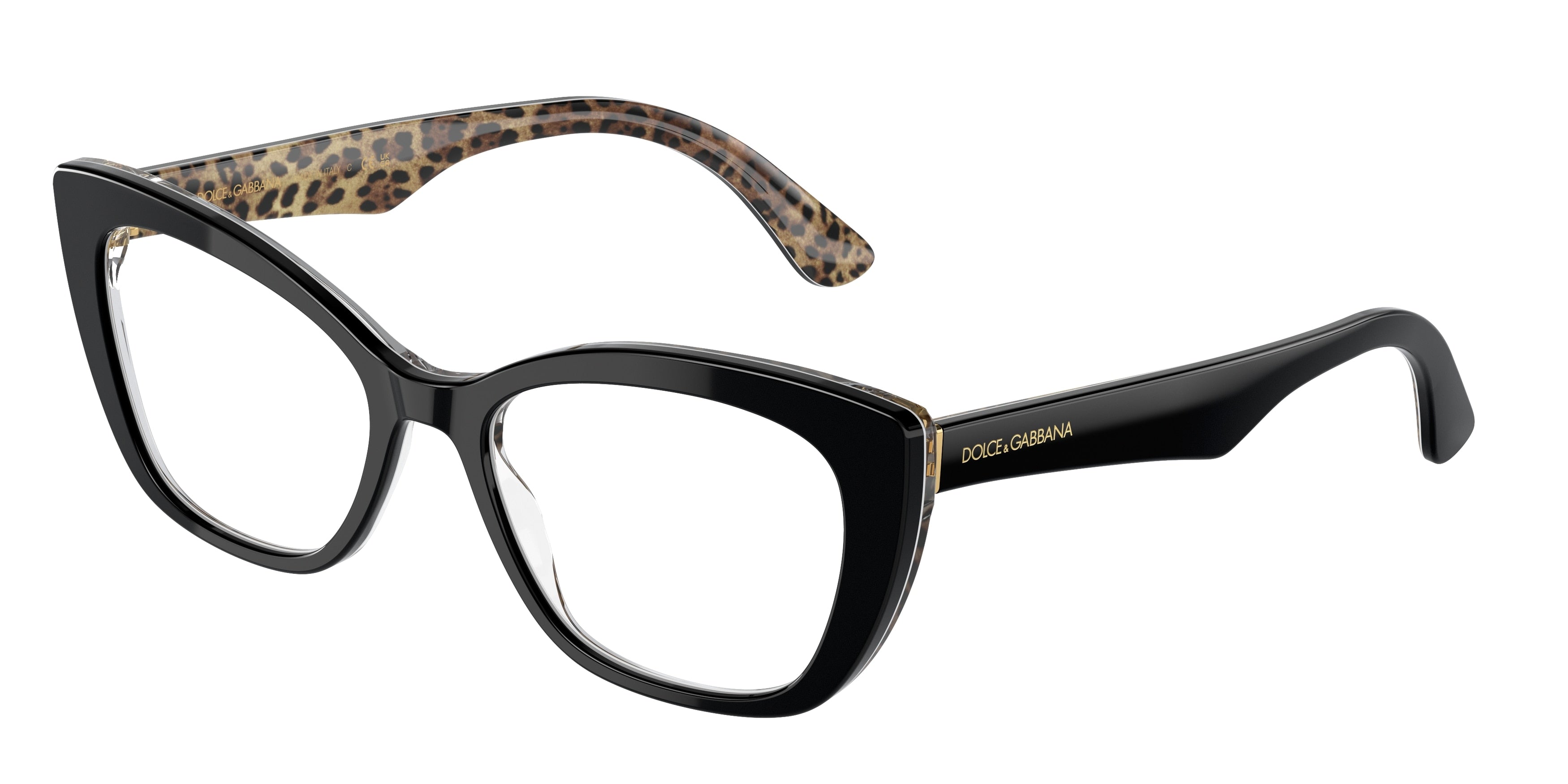 DOLCE & GABBANA DG3360 Cat Eye Eyeglasses  3299-Black On Leo Brown 54-145-18 - Color Map Black