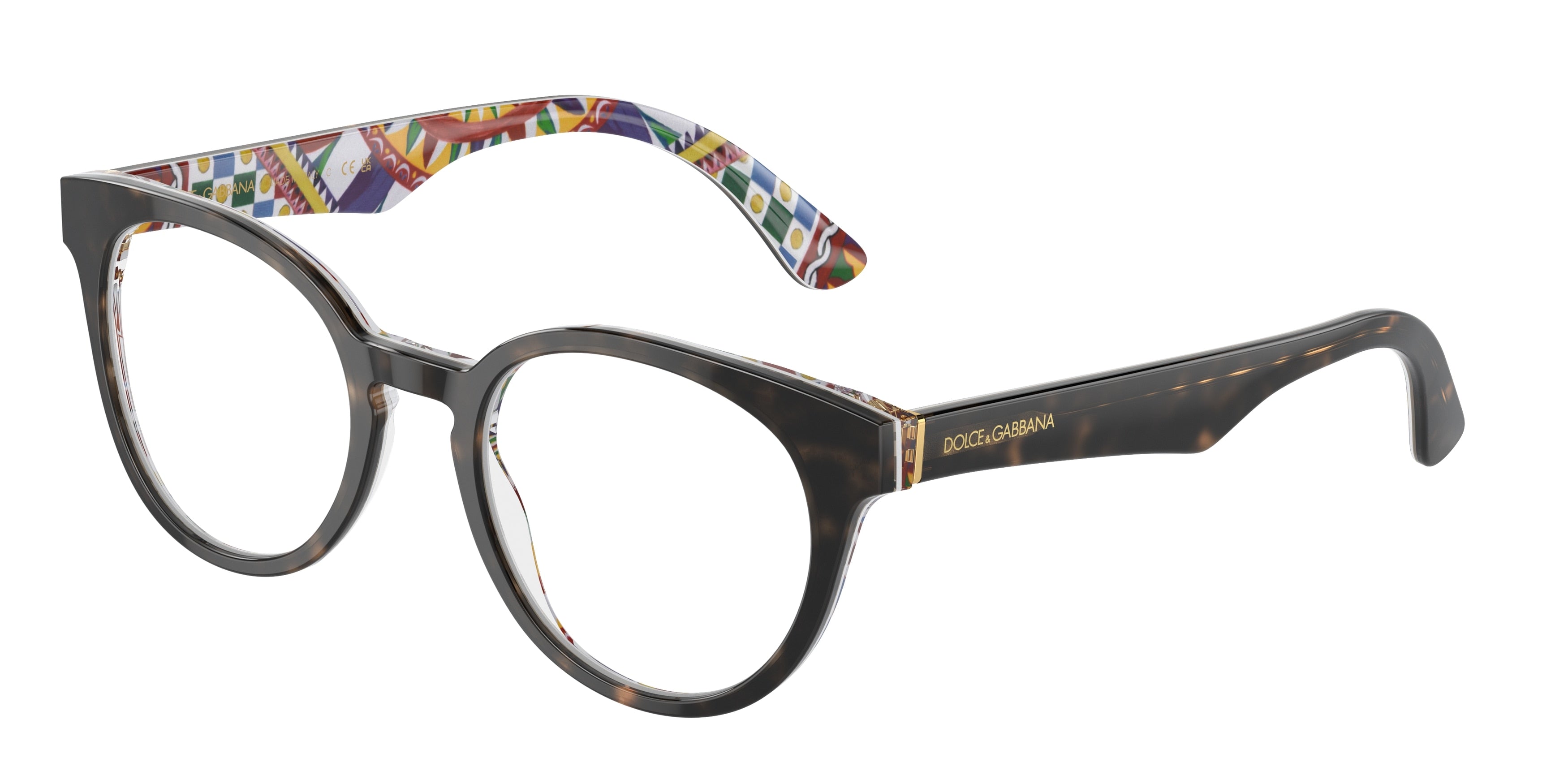 DOLCE & GABBANA DG3361 Round Eyeglasses  3217-Havana On White Barrow 48-145-20 - Color Map Tortoise