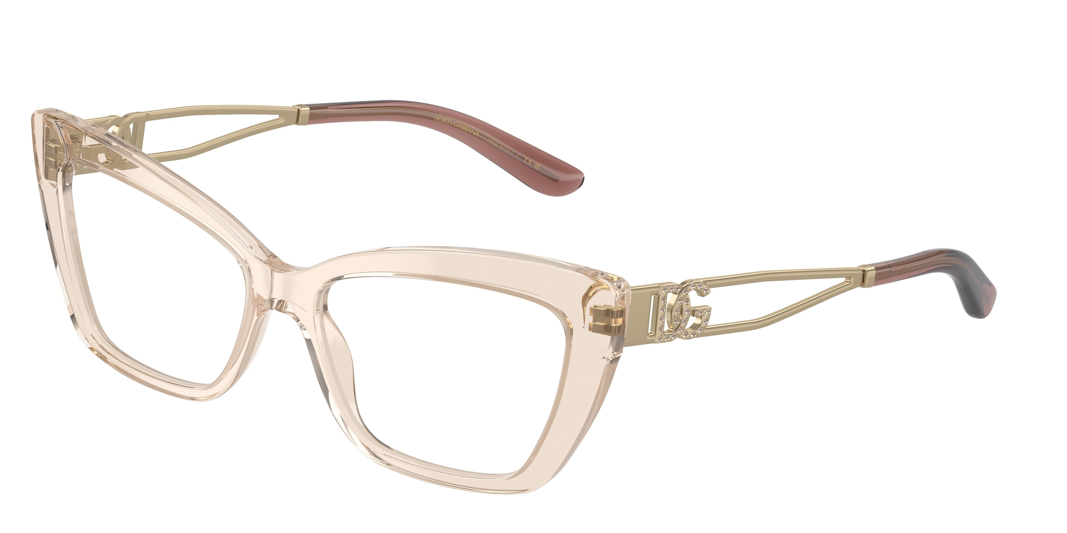 DOLCE & GABBANA DG3375B Cat Eye Eyeglasses  3432-Transparent Camel 55-140-16 - Color Map Brown