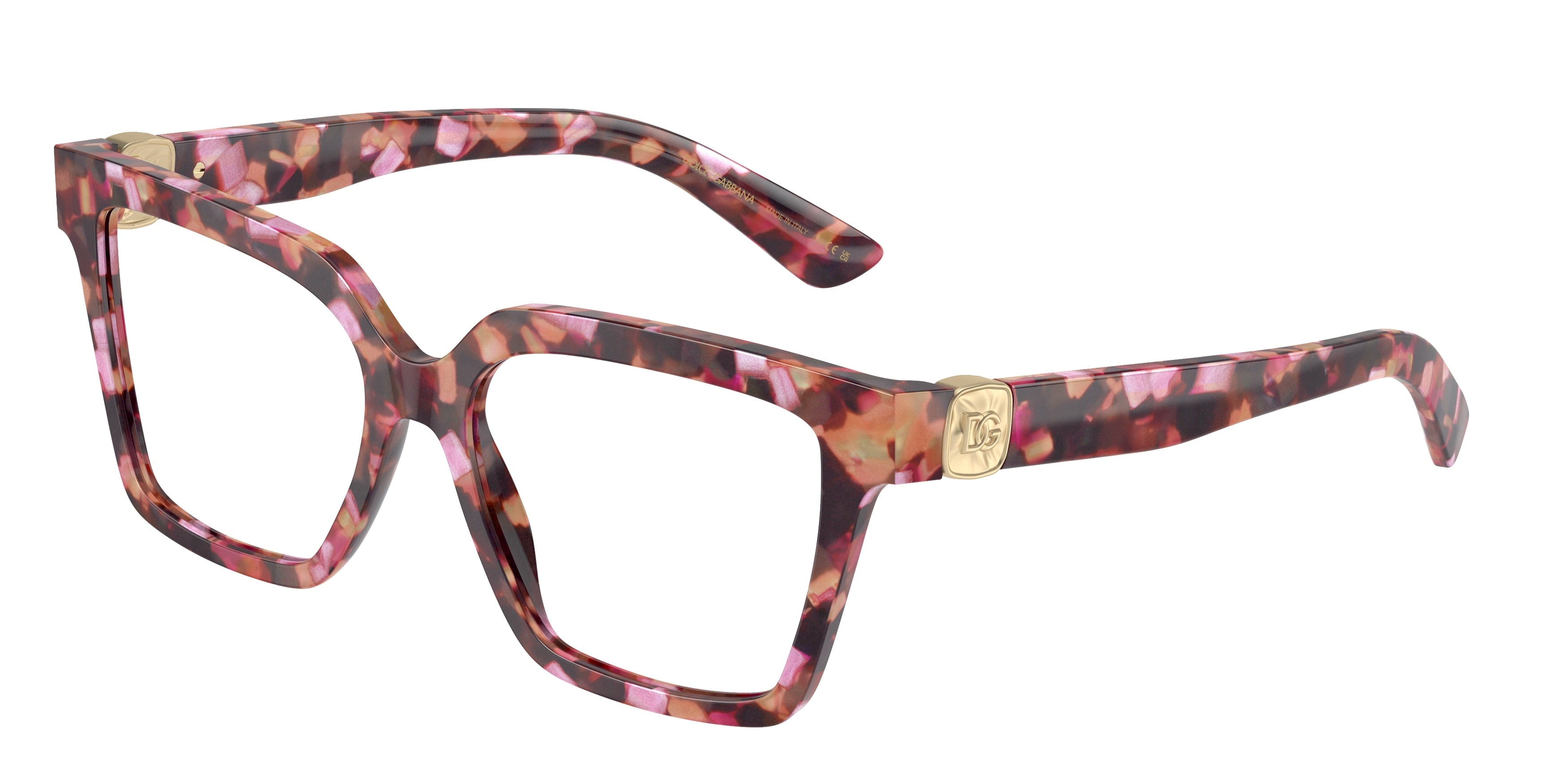 DOLCE & GABBANA DG3395 Square Eyeglasses  3440-Havana Pink Pearl 53-145-16 - Color Map Pink