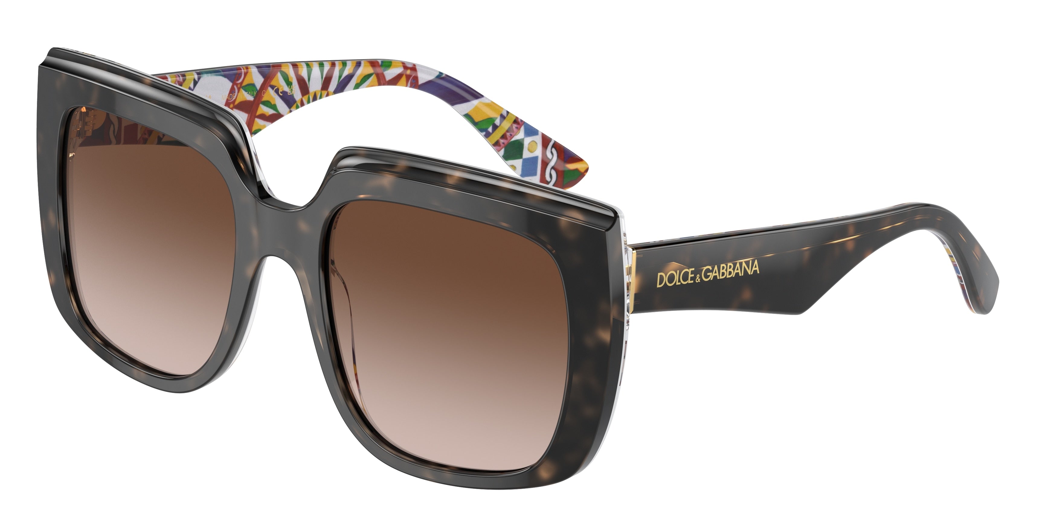 DOLCE & GABBANA DG4414 Square Sunglasses  321713-Havana On White Barrow 54-145-20 - Color Map Tortoise