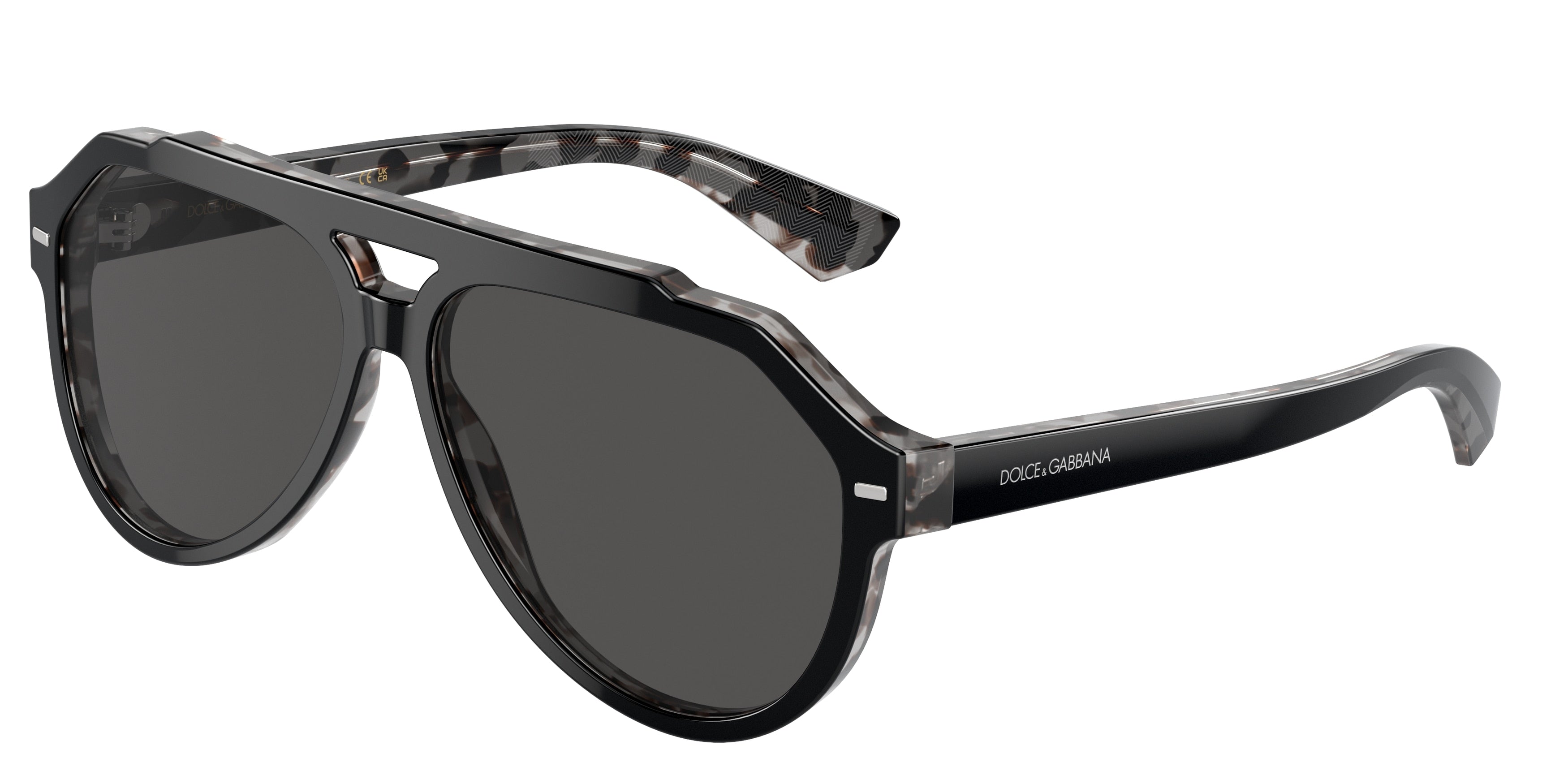 DOLCE & GABBANA DG4452F Pilot Sunglasses  340387-Black On Grey Havana 60-145-13 - Color Map Black