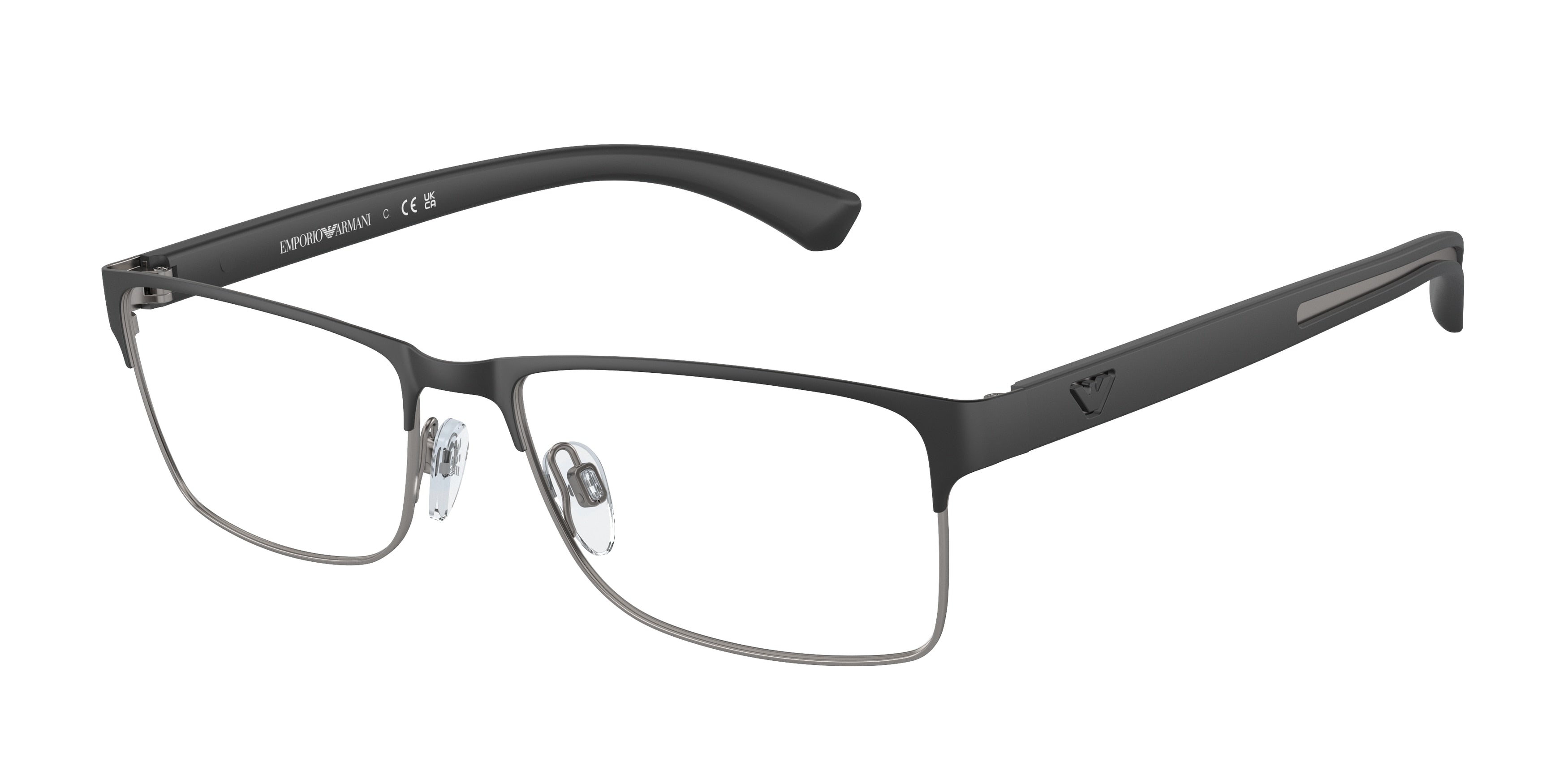 Emporio Armani EA1052 Rectangle Eyeglasses  3094-Rubber Black & Gunmetal 53-140-17 - Color Map Black