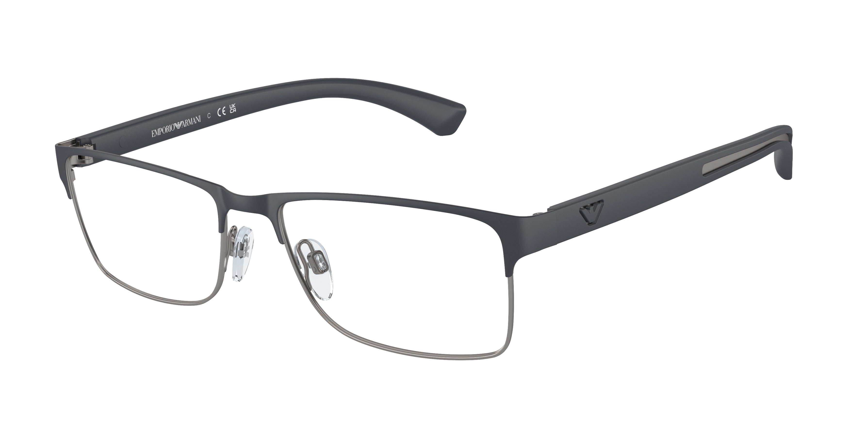 Emporio Armani EA1052 Rectangle Eyeglasses  3155-Rubber Blue & Gunmetal 55-140-17 - Color Map Blue