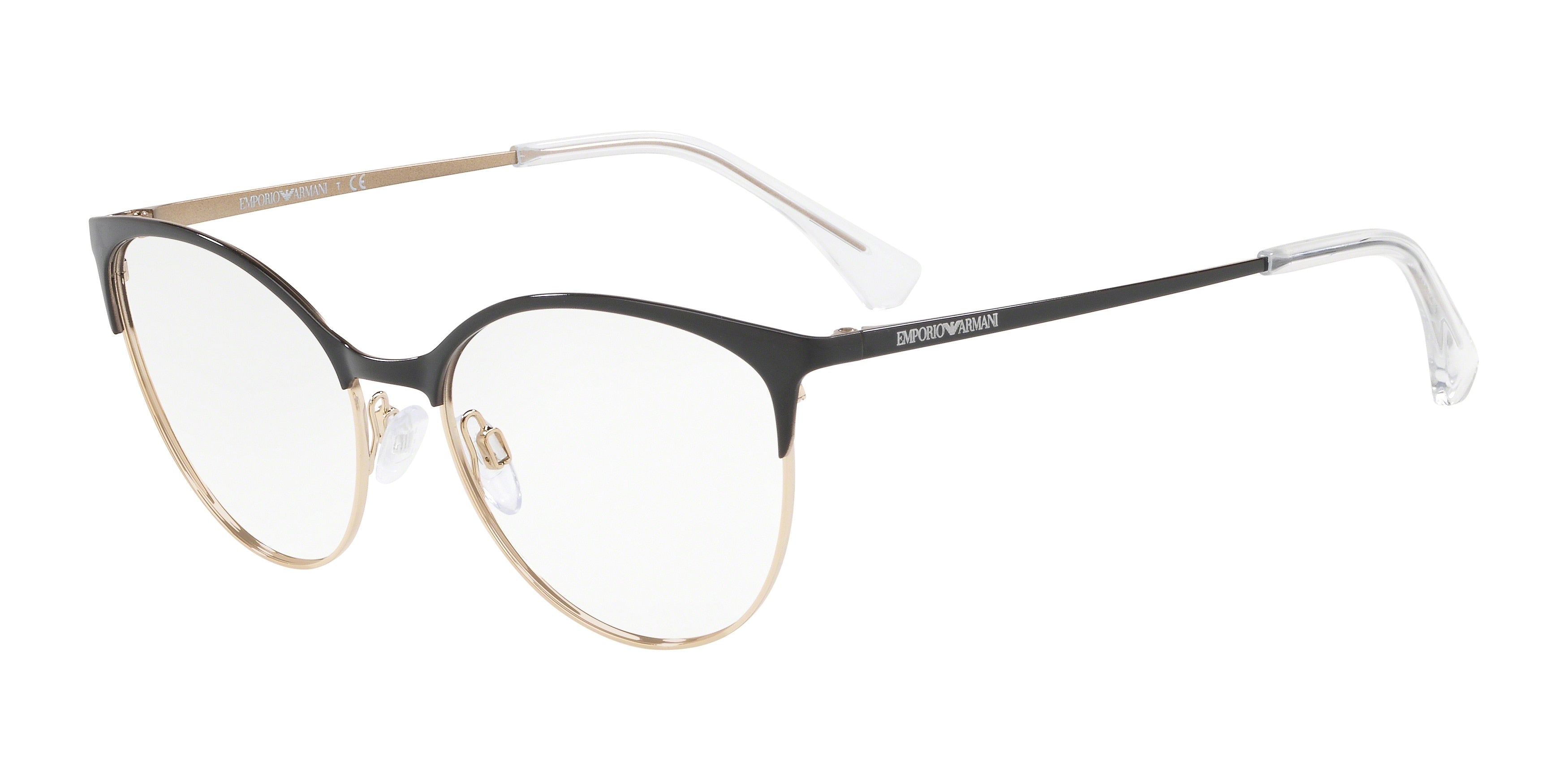 Emporio Armani EA1087 Cat Eye Eyeglasses  3014-Shiny Black & Pale Gold 54-140-17 - Color Map Black