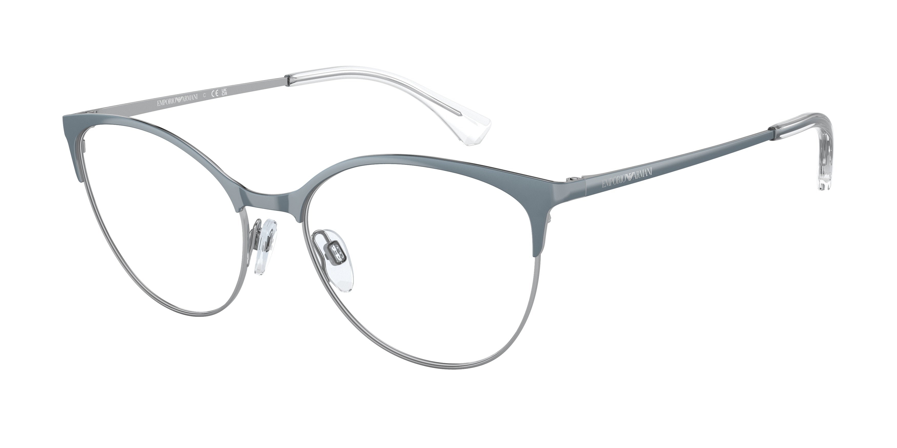 Emporio Armani EA1087 Cat Eye Eyeglasses  3062-Shiny Blue/Silver 54-140-17 - Color Map Blue