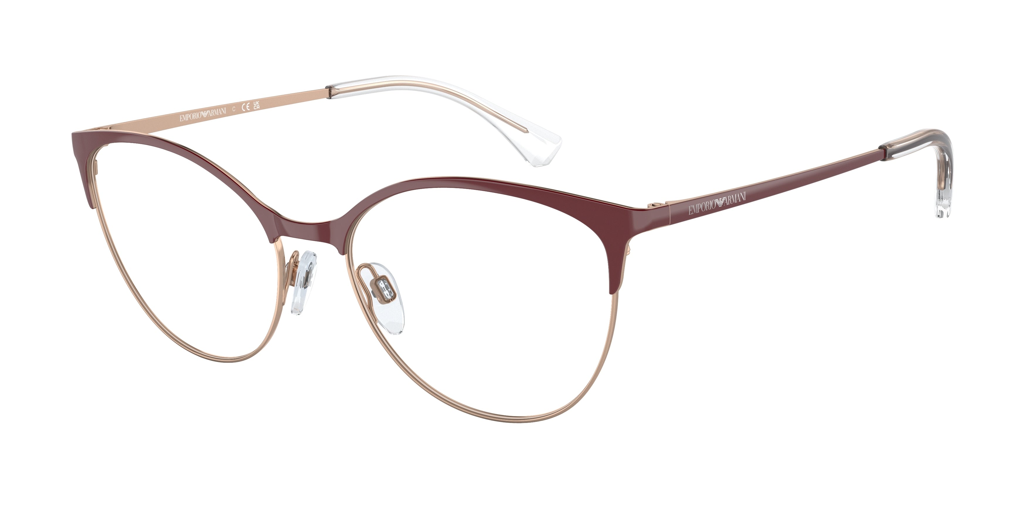 Emporio Armani EA1087 Cat Eye Eyeglasses  3345-Shiny Red/Rose Gold 54-140-17 - Color Map Red