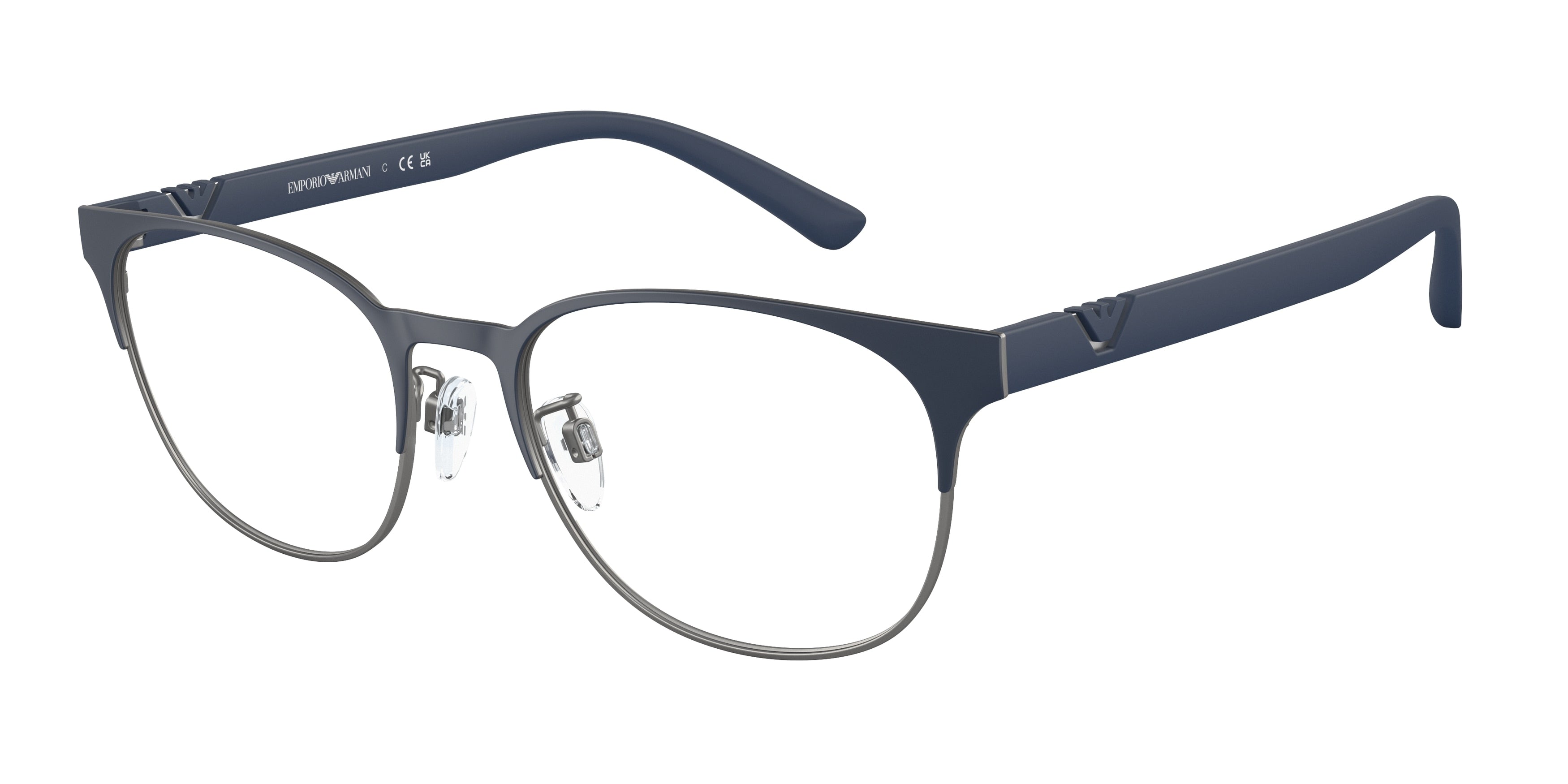 Emporio Armani EA1139 Pillow Eyeglasses  3162-Matte Blue/Gunmetal 53-145-19 - Color Map Blue