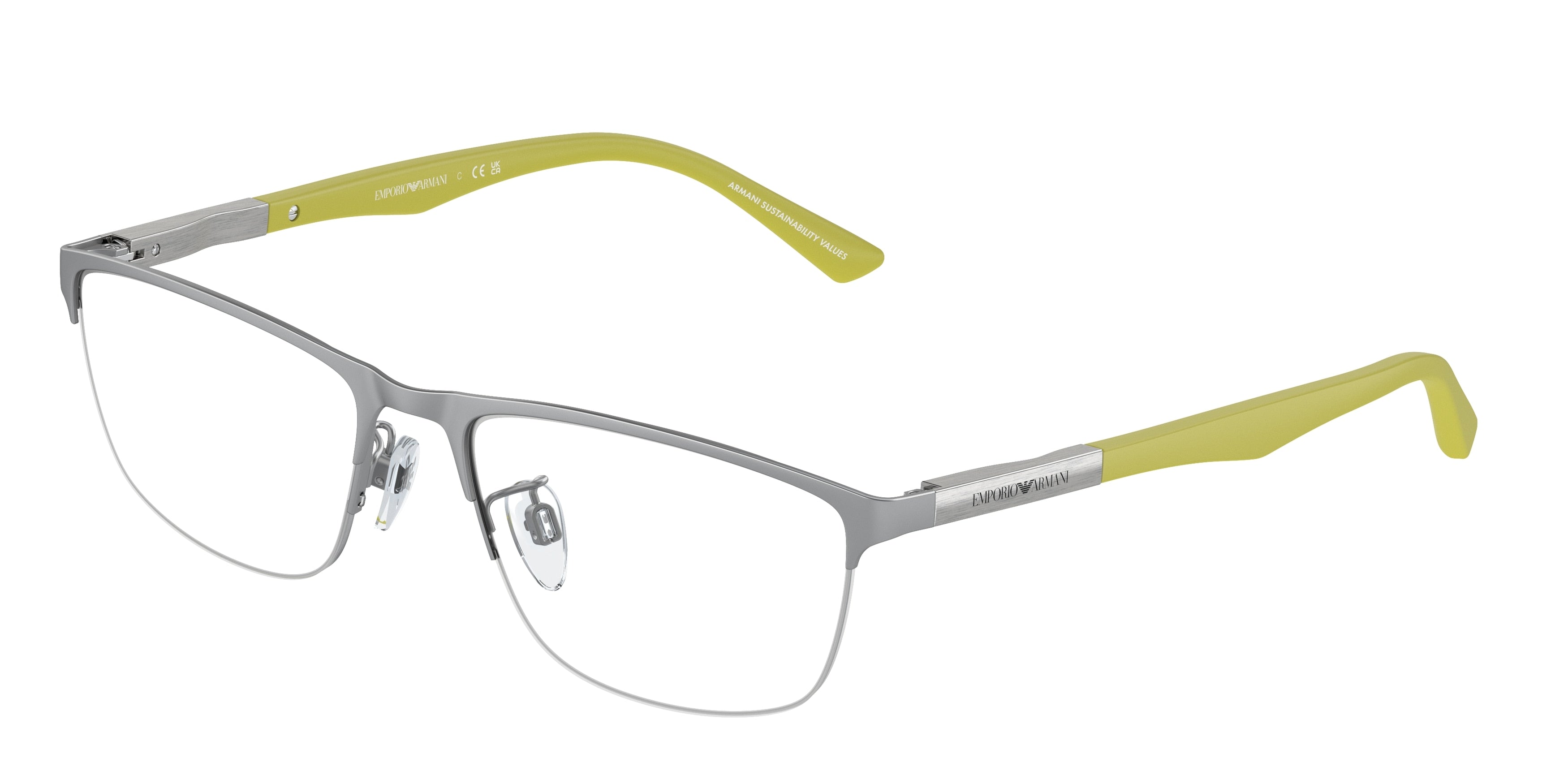 Emporio Armani EA1142 Pillow Eyeglasses  3045-Matte Silver 56-145-18 - Color Map Silver