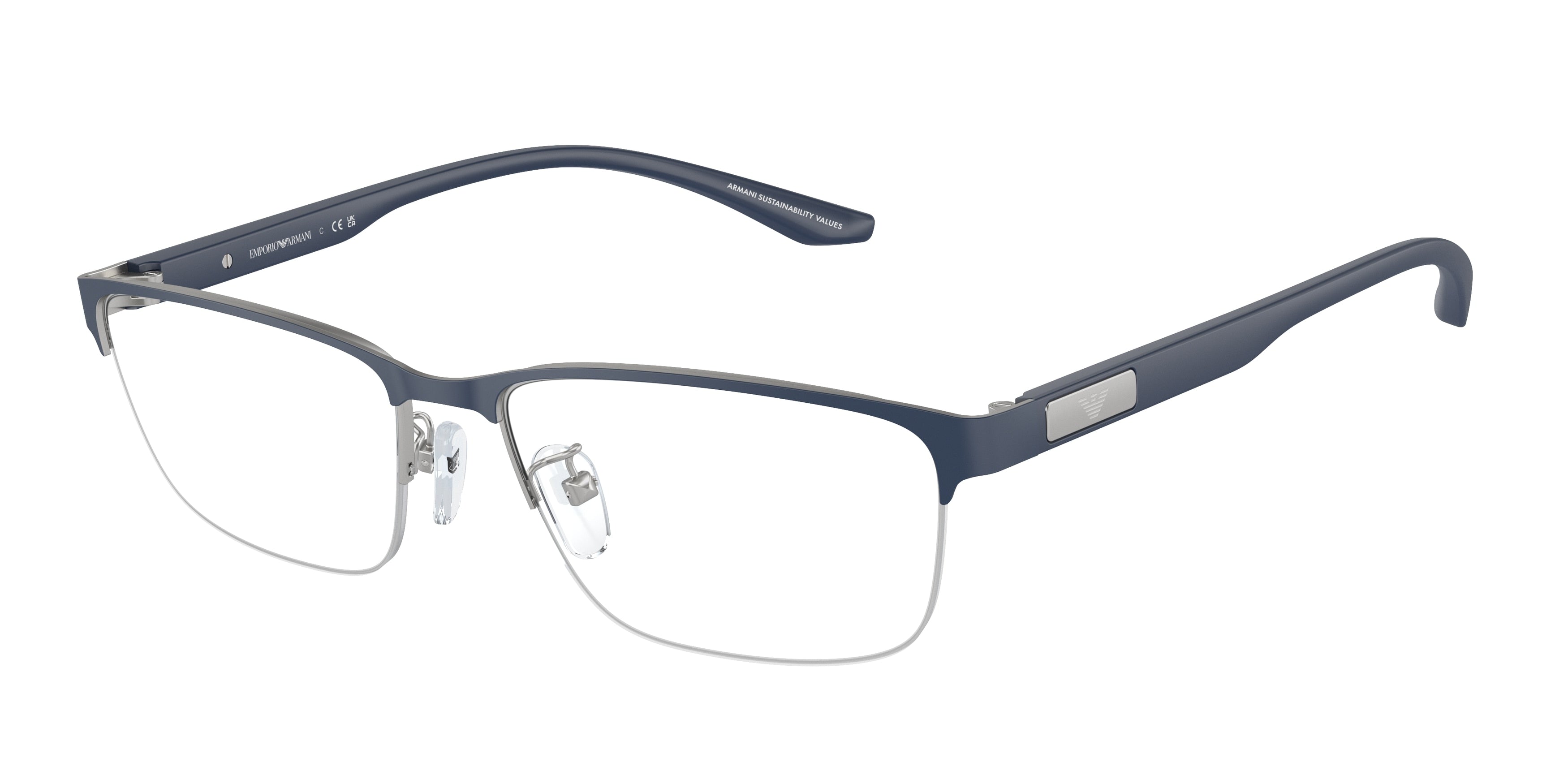 Emporio Armani EA1147 Pillow Eyeglasses  3368-Matte Silver/Bluette 57-145-17 - Color Map Blue