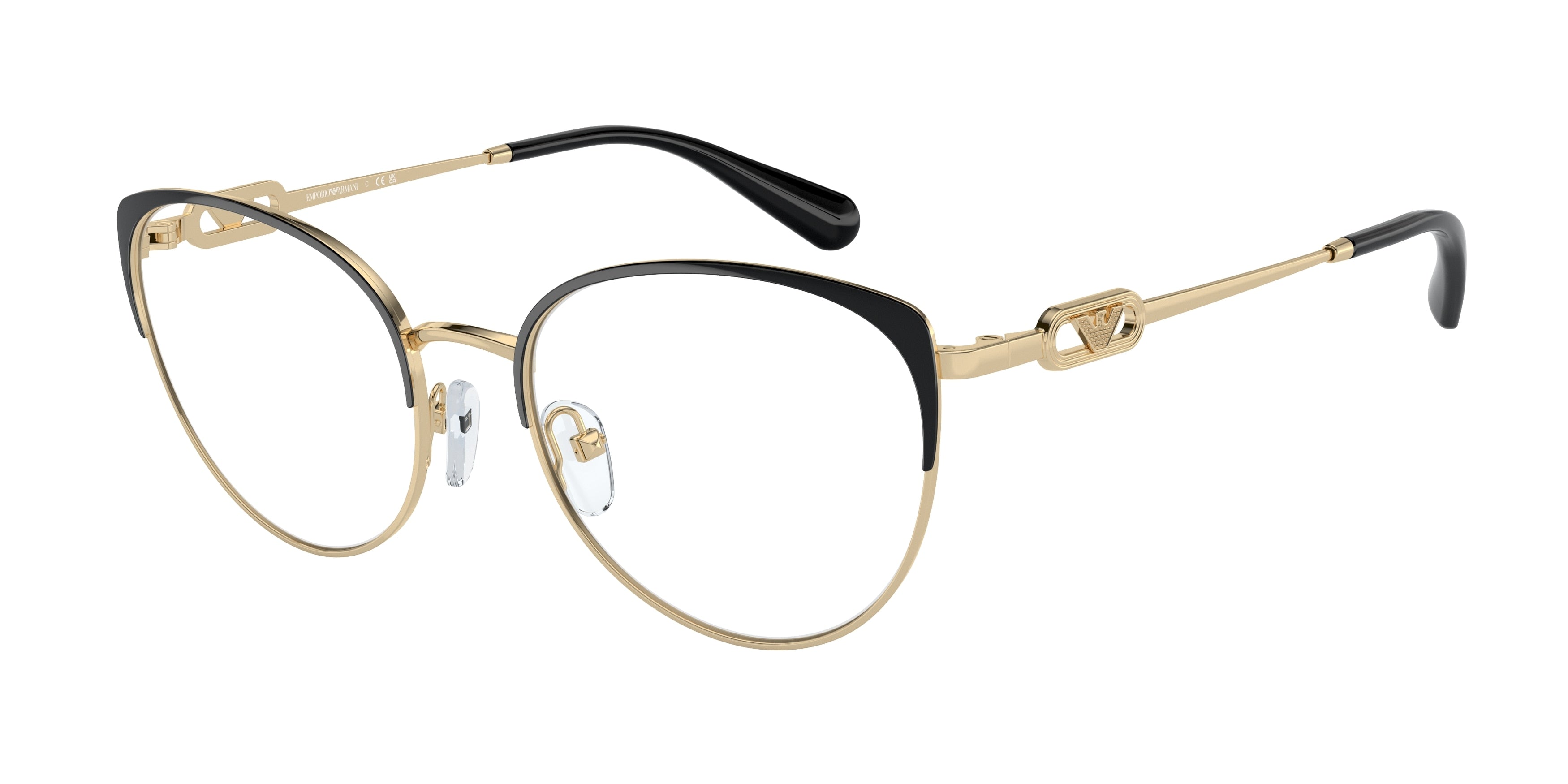 Emporio Armani EA1150 Cat Eye Eyeglasses  3014-Shiny Pale Gold/Black 53-140-18 - Color Map Gold