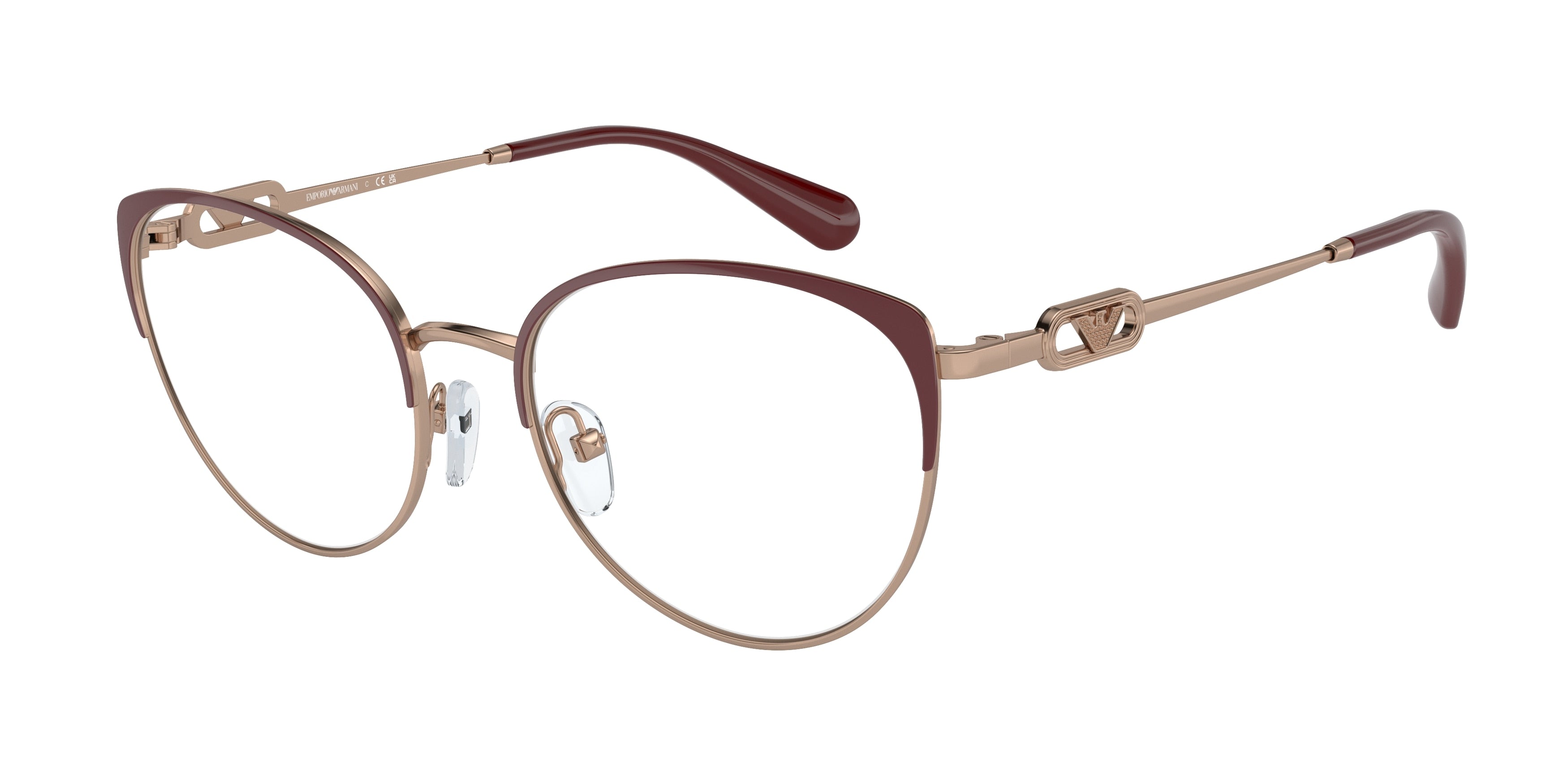 Emporio Armani EA1150 Cat Eye Eyeglasses  3268-Shiny Rose Gold/Bordeaux 53-140-18 - Color Map Gold