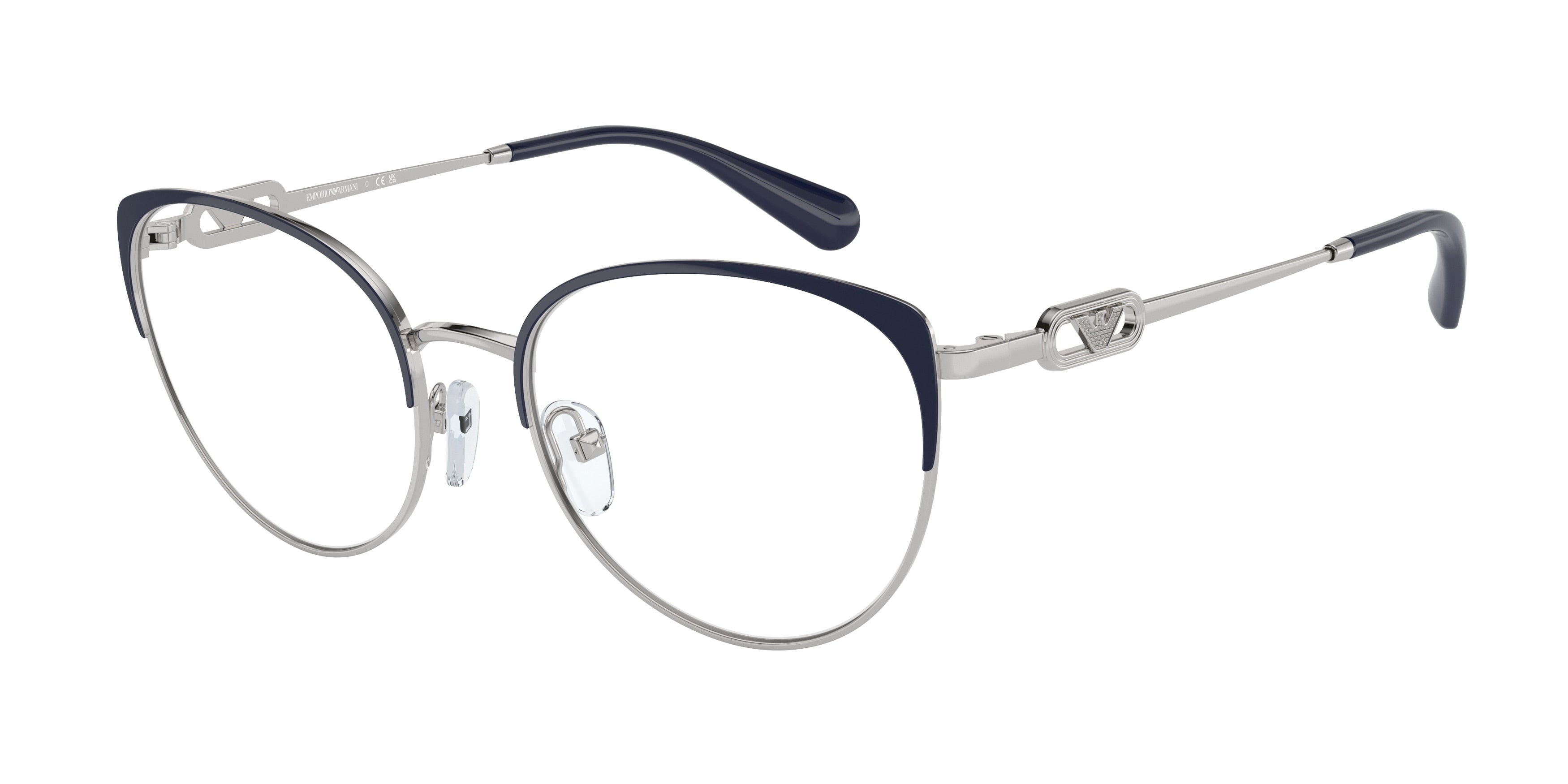 Emporio Armani EA1150 Cat Eye Eyeglasses  3368-Shiny Silver/Blue 53-140-18 - Color Map Blue