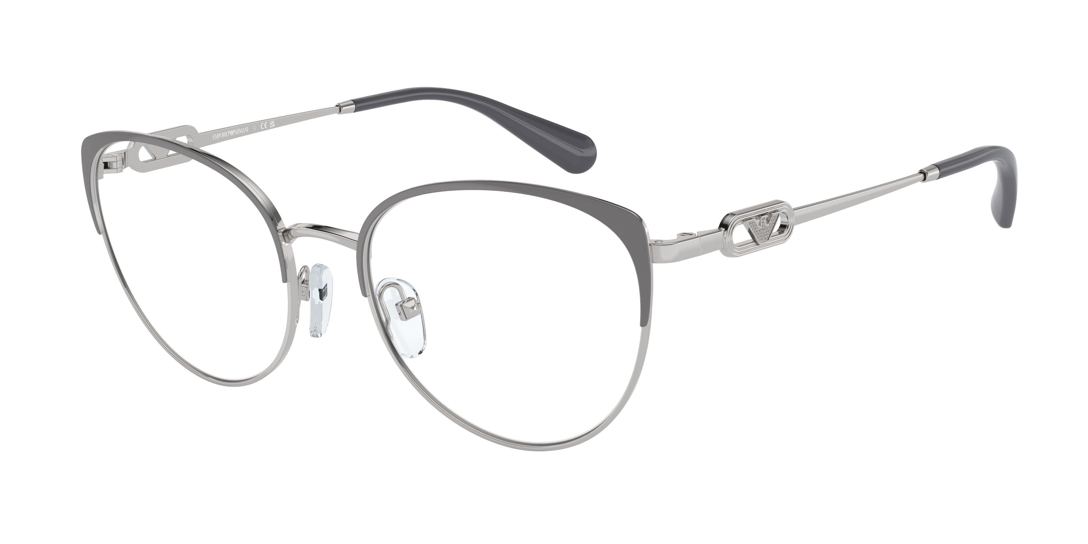 Emporio Armani EA1150 Cat Eye Eyeglasses  3370-Shiny Silver/Grey 53-140-18 - Color Map Grey