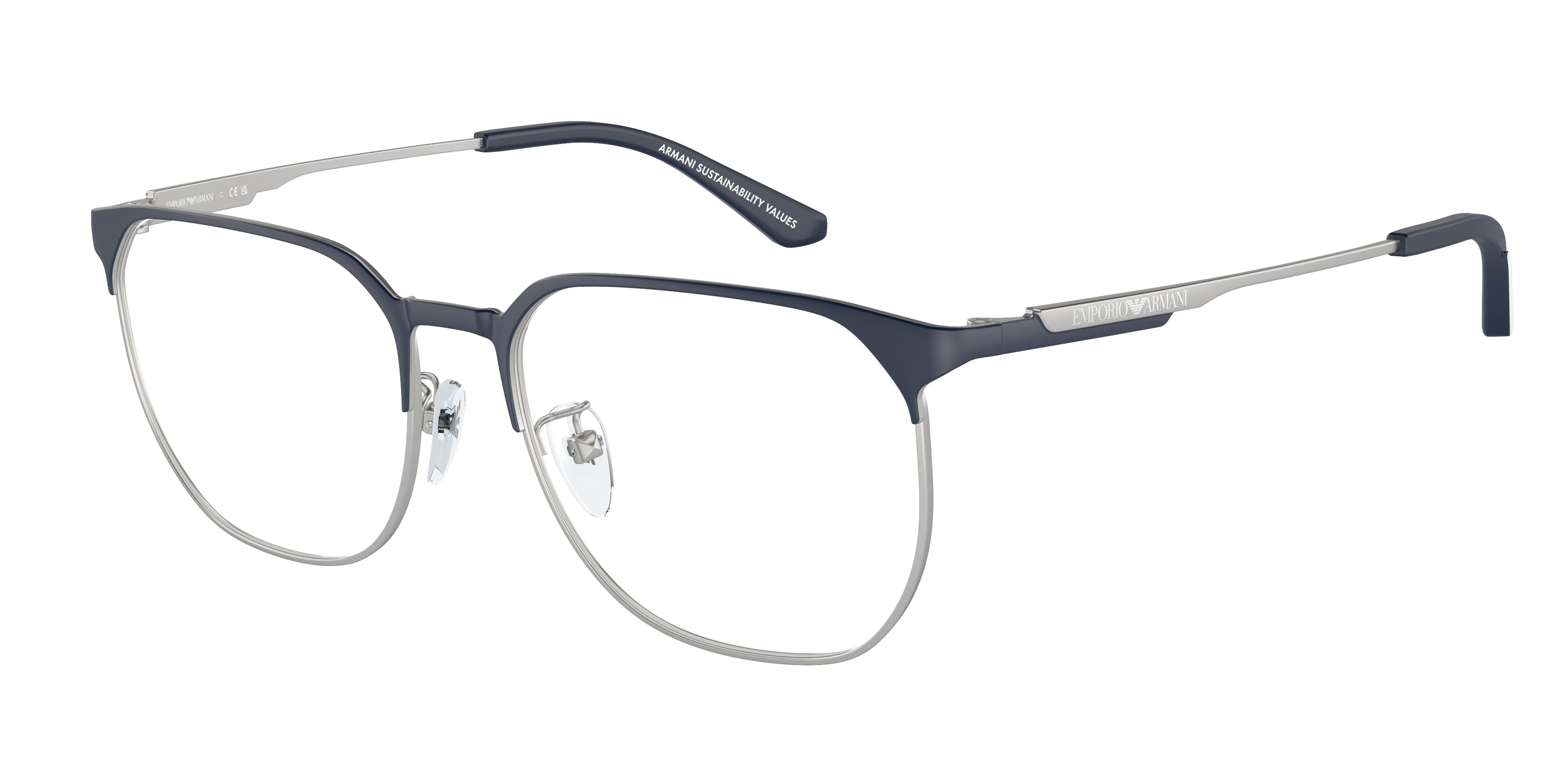 Emporio Armani EA1158D Phantos Eyeglasses  3018-Matte Blue/Silver 54-145-17 - Color Map Blue