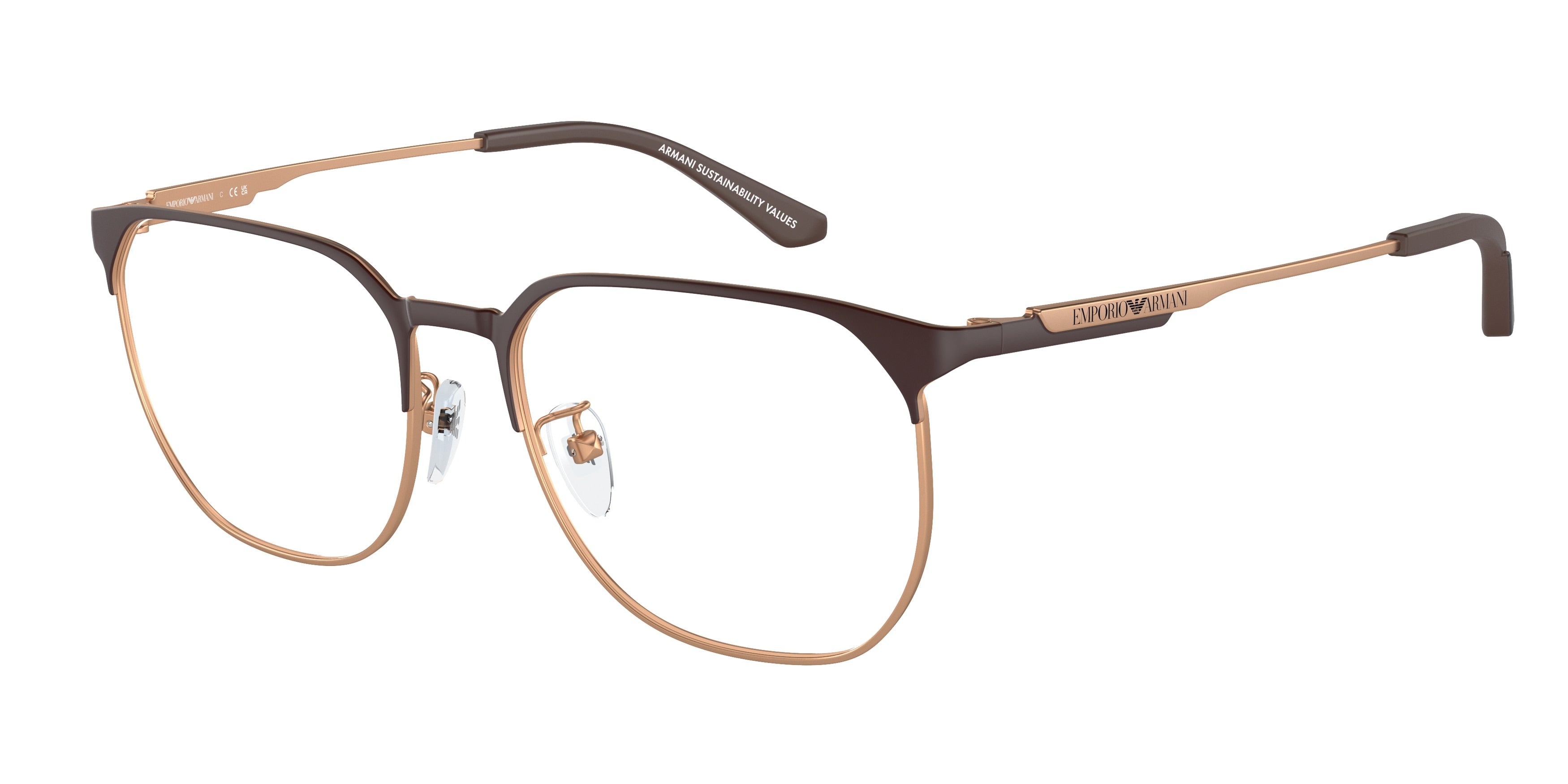 Emporio Armani EA1158D Phantos Eyeglasses  3201-Matte Brown/Rose Gold 54-145-17 - Color Map Brown