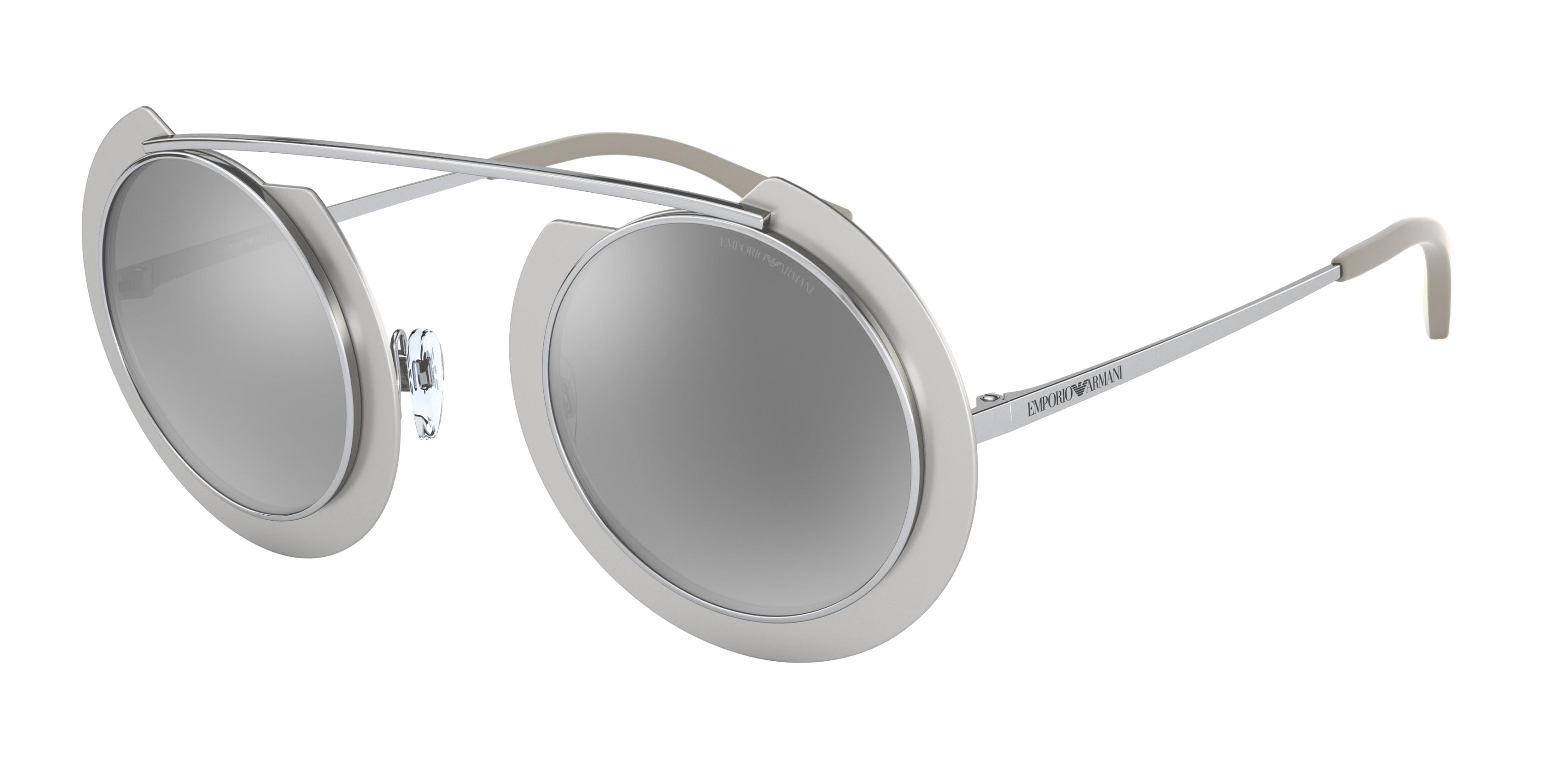 Emporio Armani EA2104 Round Sunglasses  33256G-Shiny Silver & Grey 47-140-32 - Color Map Silver