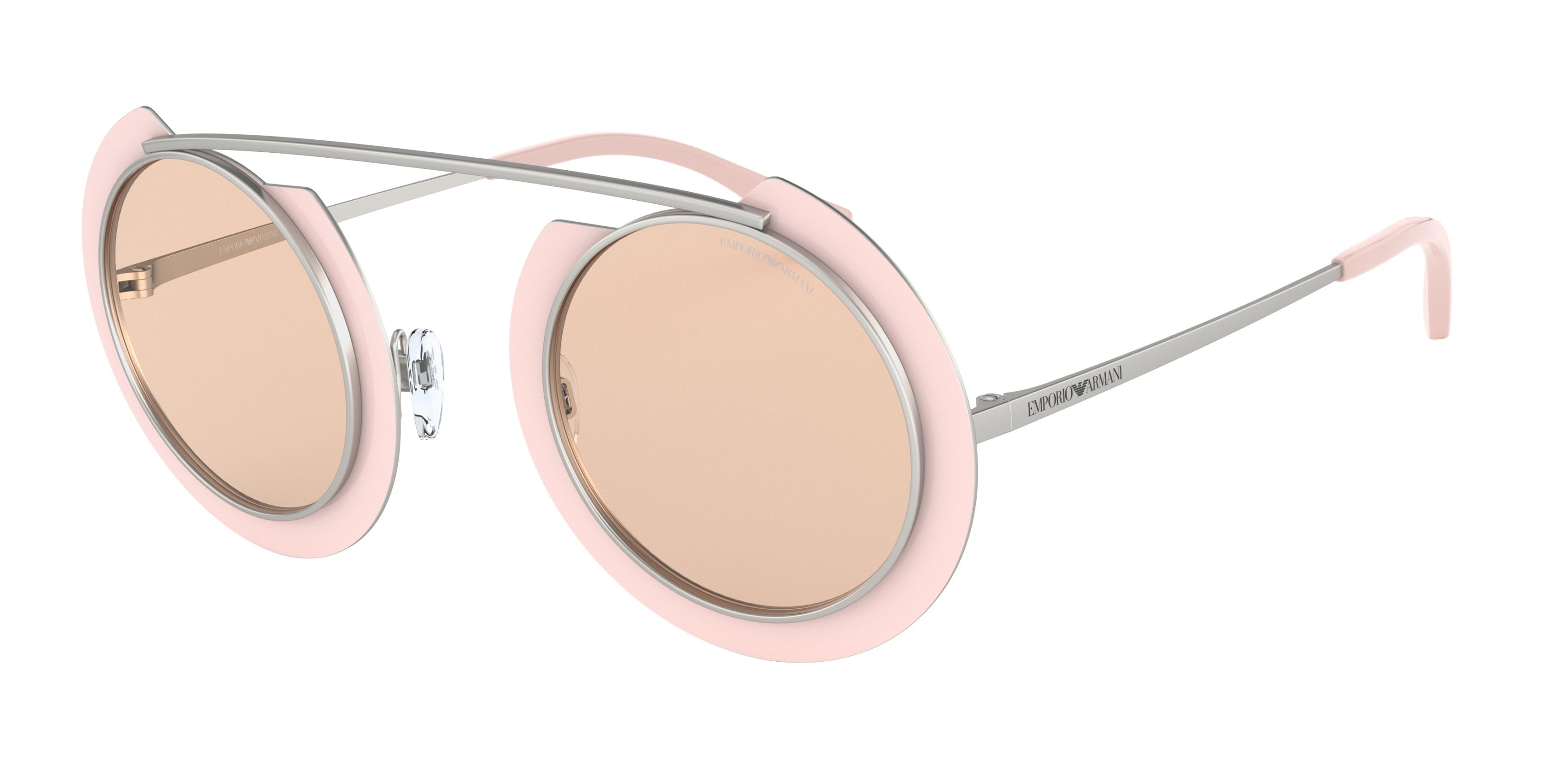 Emporio Armani EA2104 Round Sunglasses  332773-Matte Silver & Pink 47-140-32 - Color Map Silver