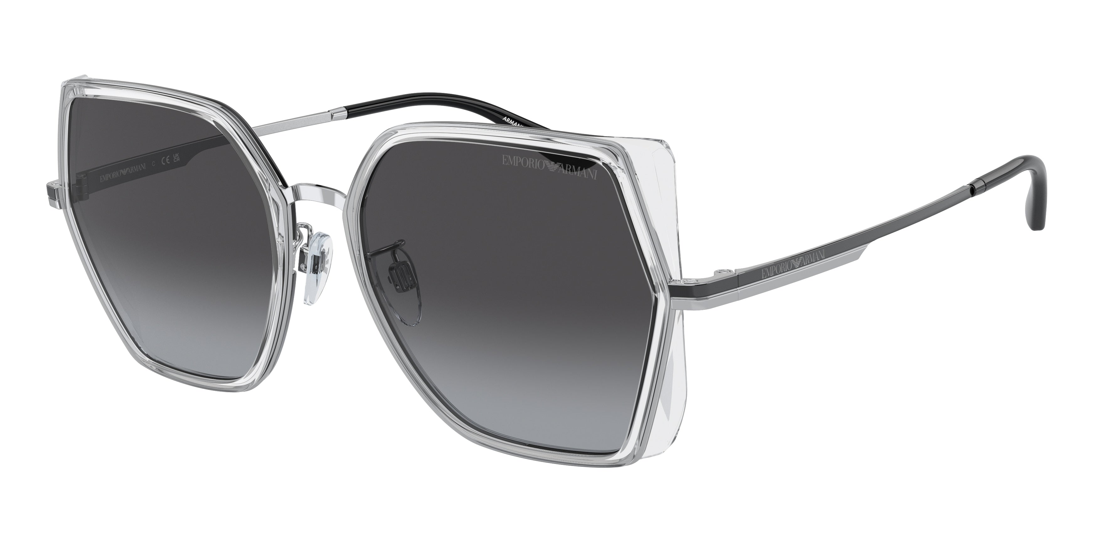 Emporio Armani EA2142D Square Sunglasses  30158G-Shiny Crystal/Silver 56-145-19 - Color Map Transparent