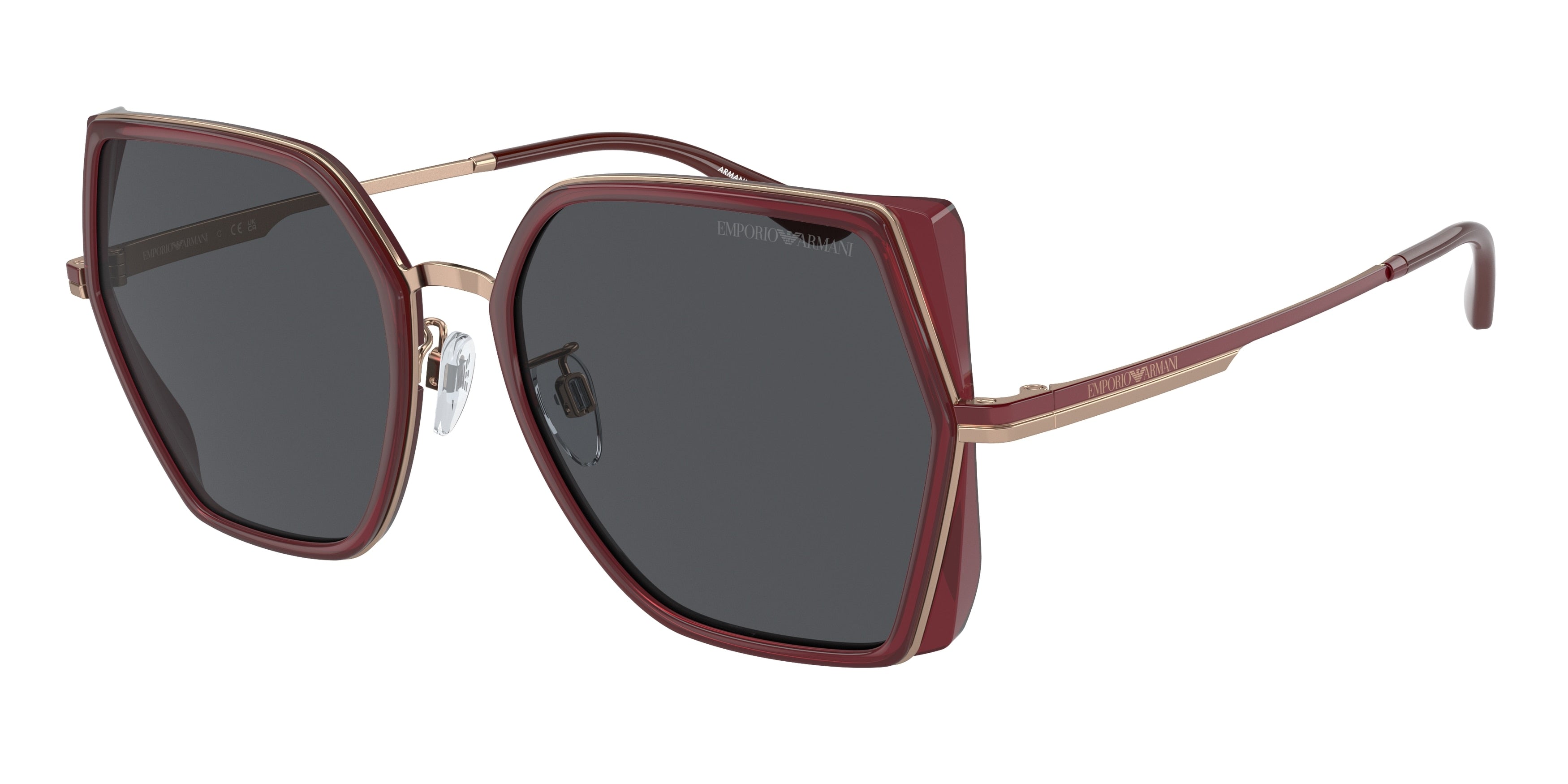 Emporio Armani EA2142D Square Sunglasses  333487-Shiny Rose Gold/Opal Bordeaux 56-145-19 - Color Map Red