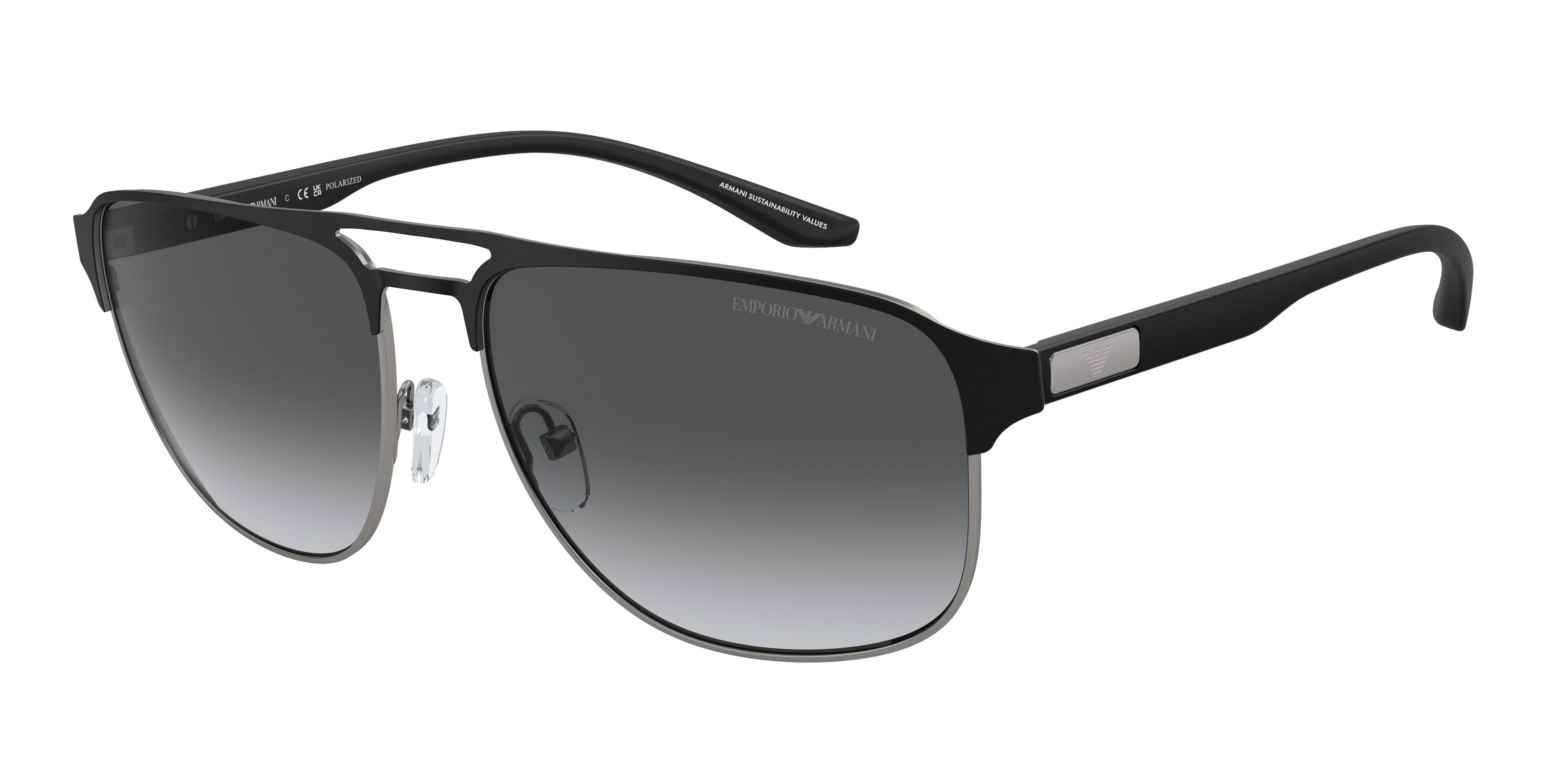 Emporio Armani EA2144 Pilot Sunglasses  336511-Matte Gunmetal/Black 60-145-16 - Color Map Grey