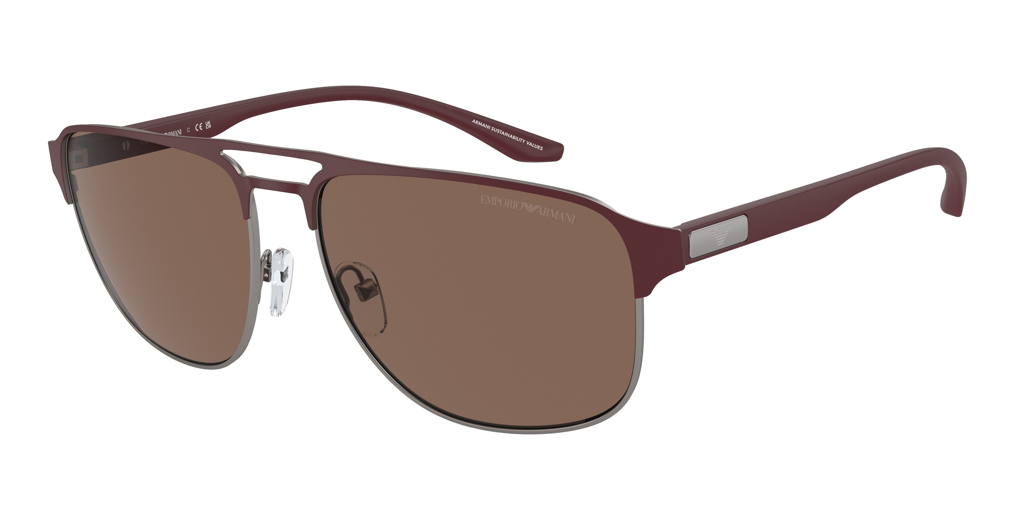 Emporio Armani EA2144 Pilot Sunglasses  336673-Matte Gunmetal/Bordeaux 60-145-16 - Color Map Grey