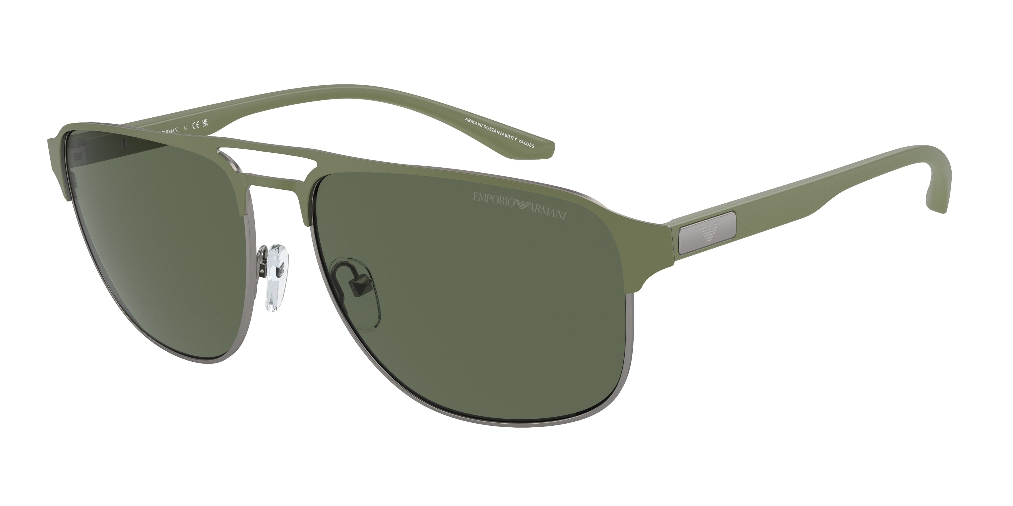 Emporio Armani EA2144 Pilot Sunglasses  336771-Matte Gunmetal/Sage Green 60-145-16 - Color Map Green